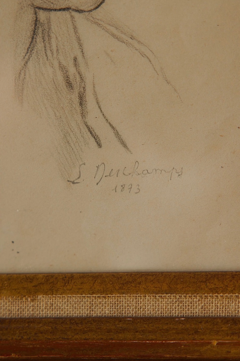 Signed L. Deschamps 1873 Portrait Study of a Young Woman in Profile | Graphite on Paper