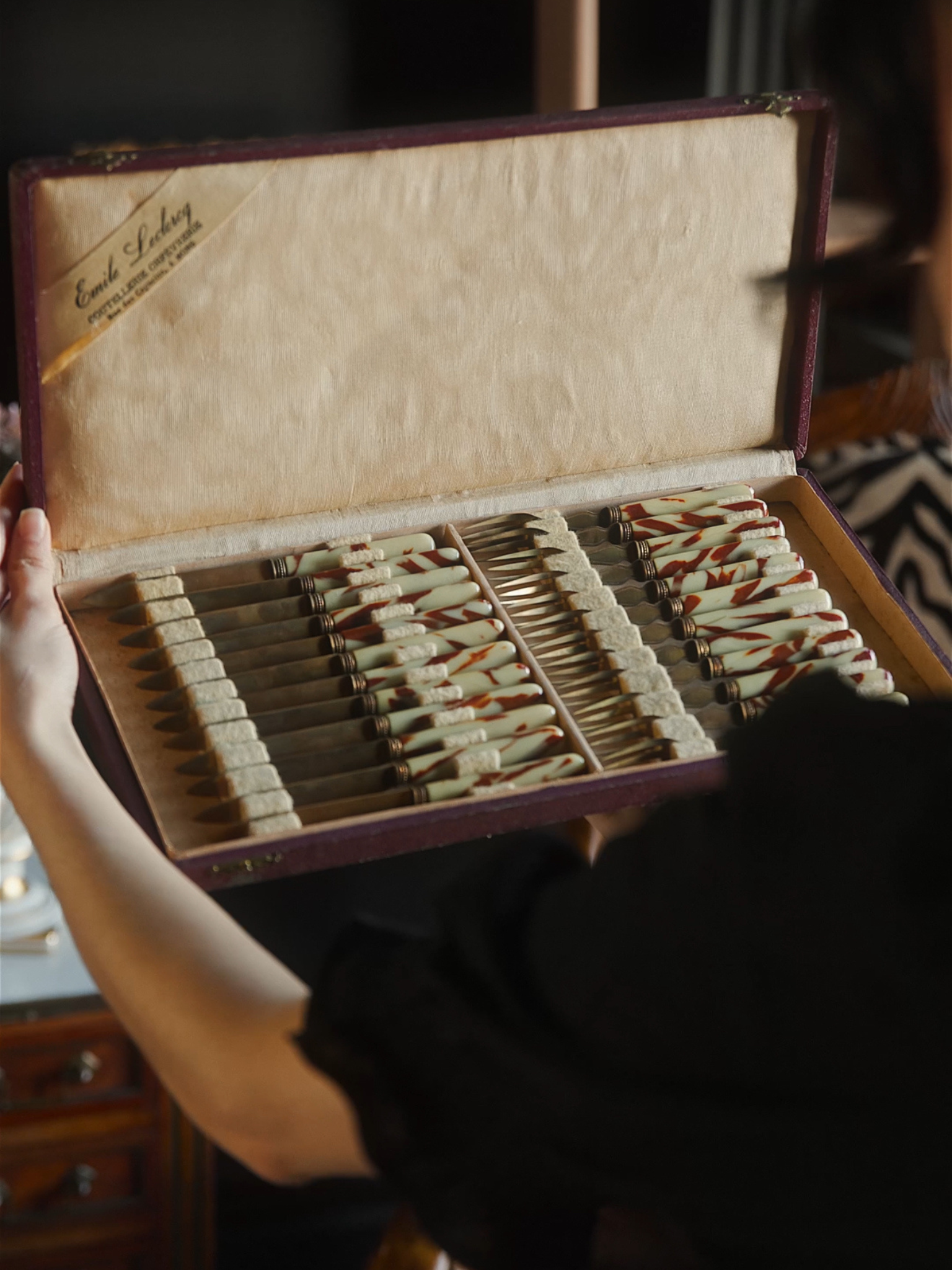 Antique French Art Deco Cutlery Set in Original Émile Gabay Paris Case