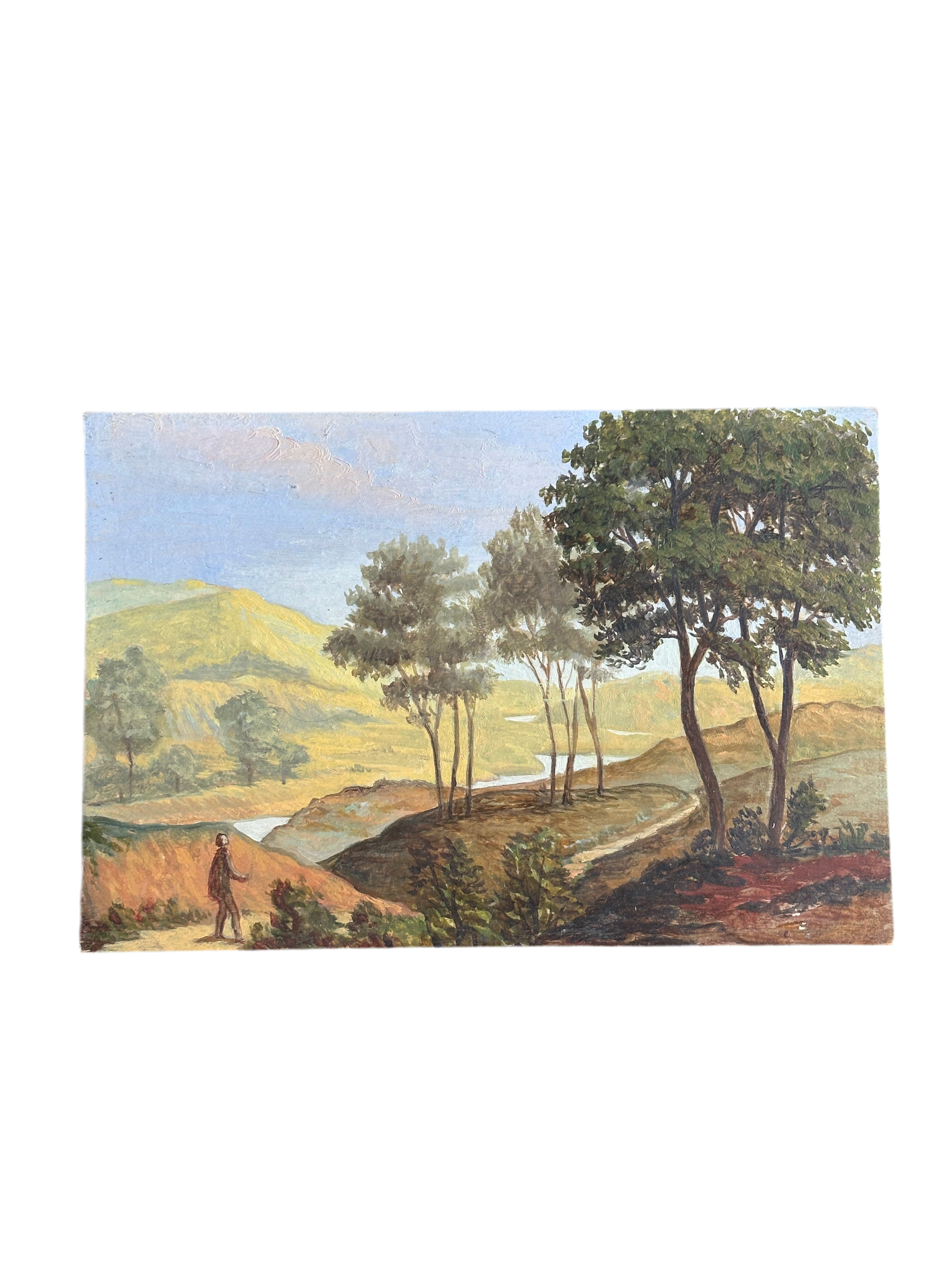 Antique Landscape Painting on Panel - Wondering Upon the Trees