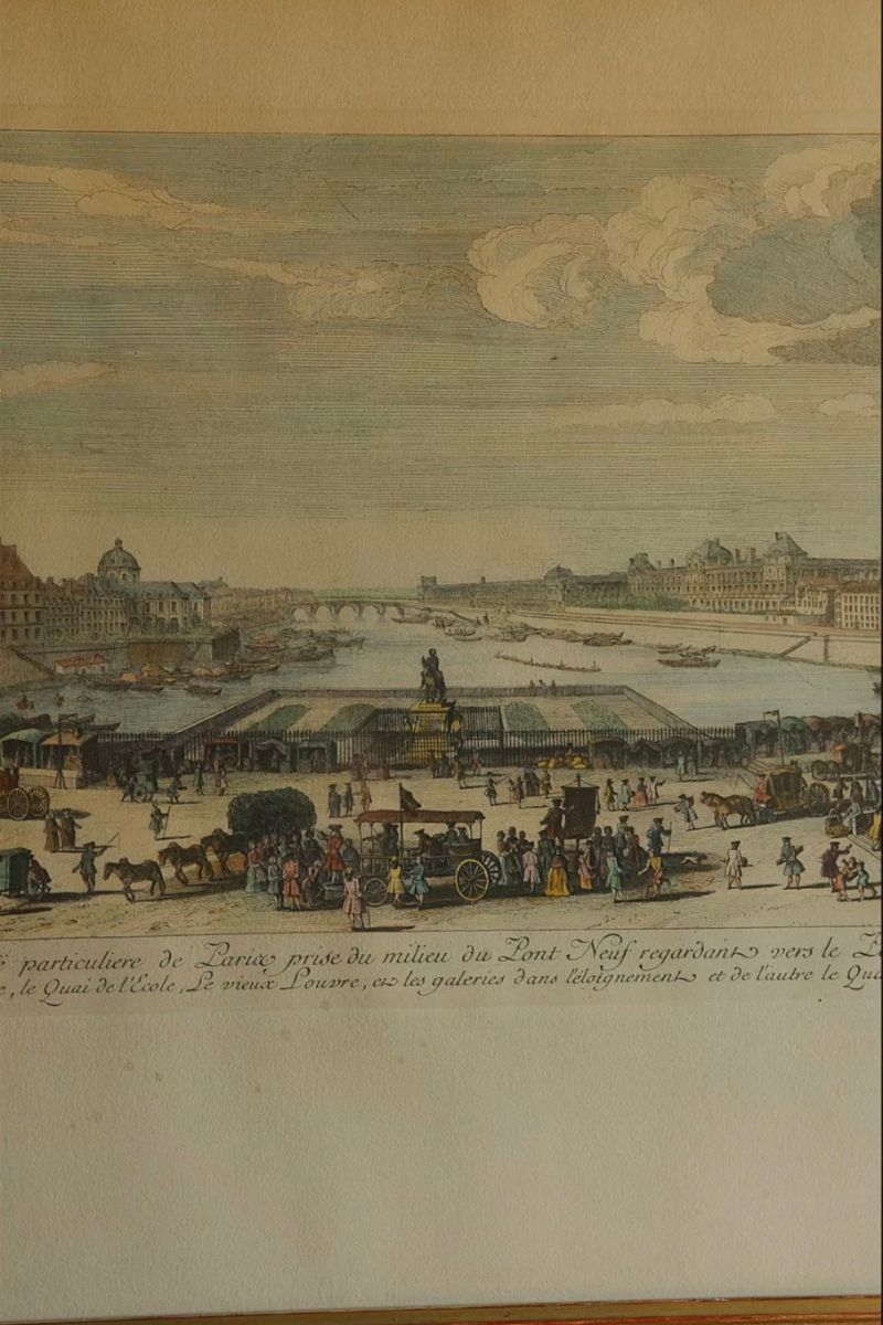 18th Century Hand-Colored Engraving of Paris & The Pont Royal - C 1750