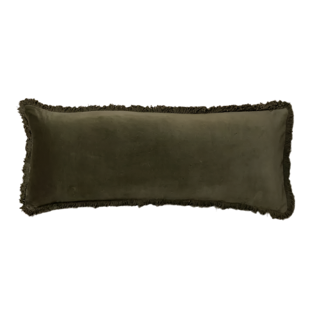 Velvet XL Moss Fringe Lumbar Pillow Case