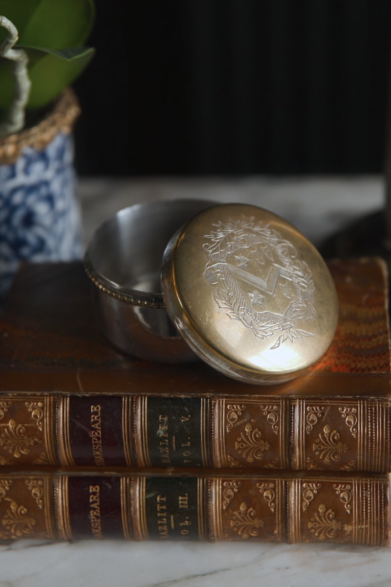 19th Century French Brass Lidded Box with Heraldic Crest