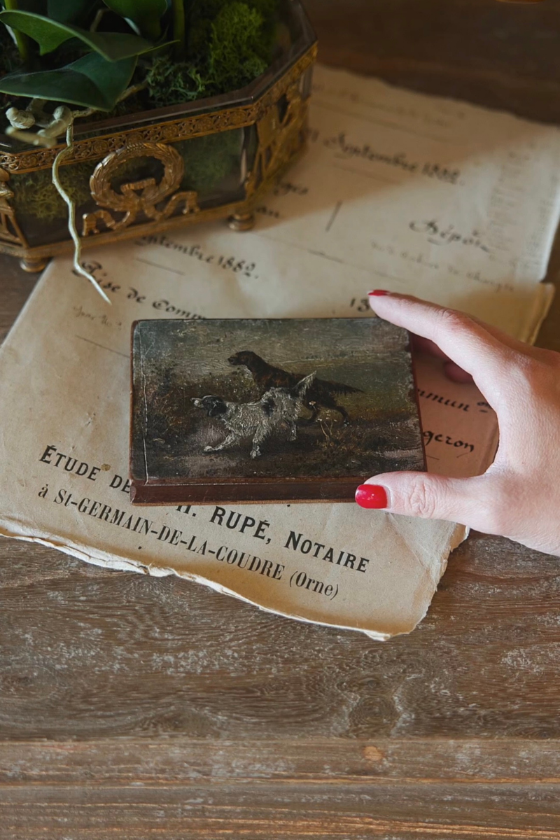Hunting Dogs | Hand-Painted Wooden Paperweight