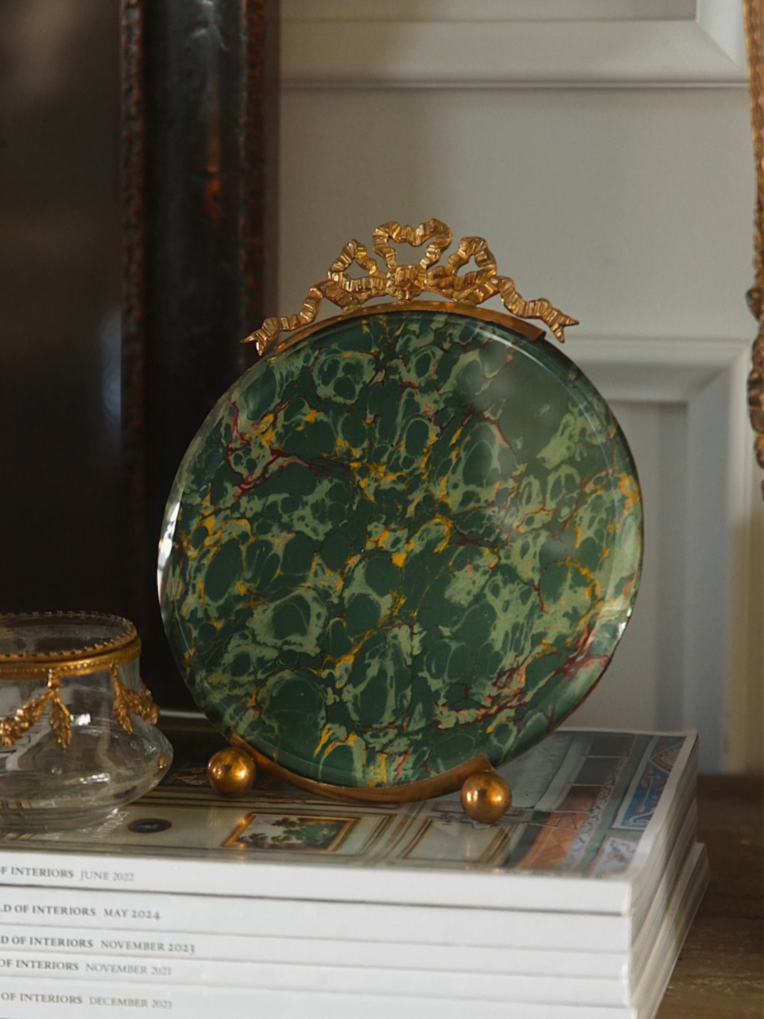 French Marbled Glass & Gilt Brass Frame