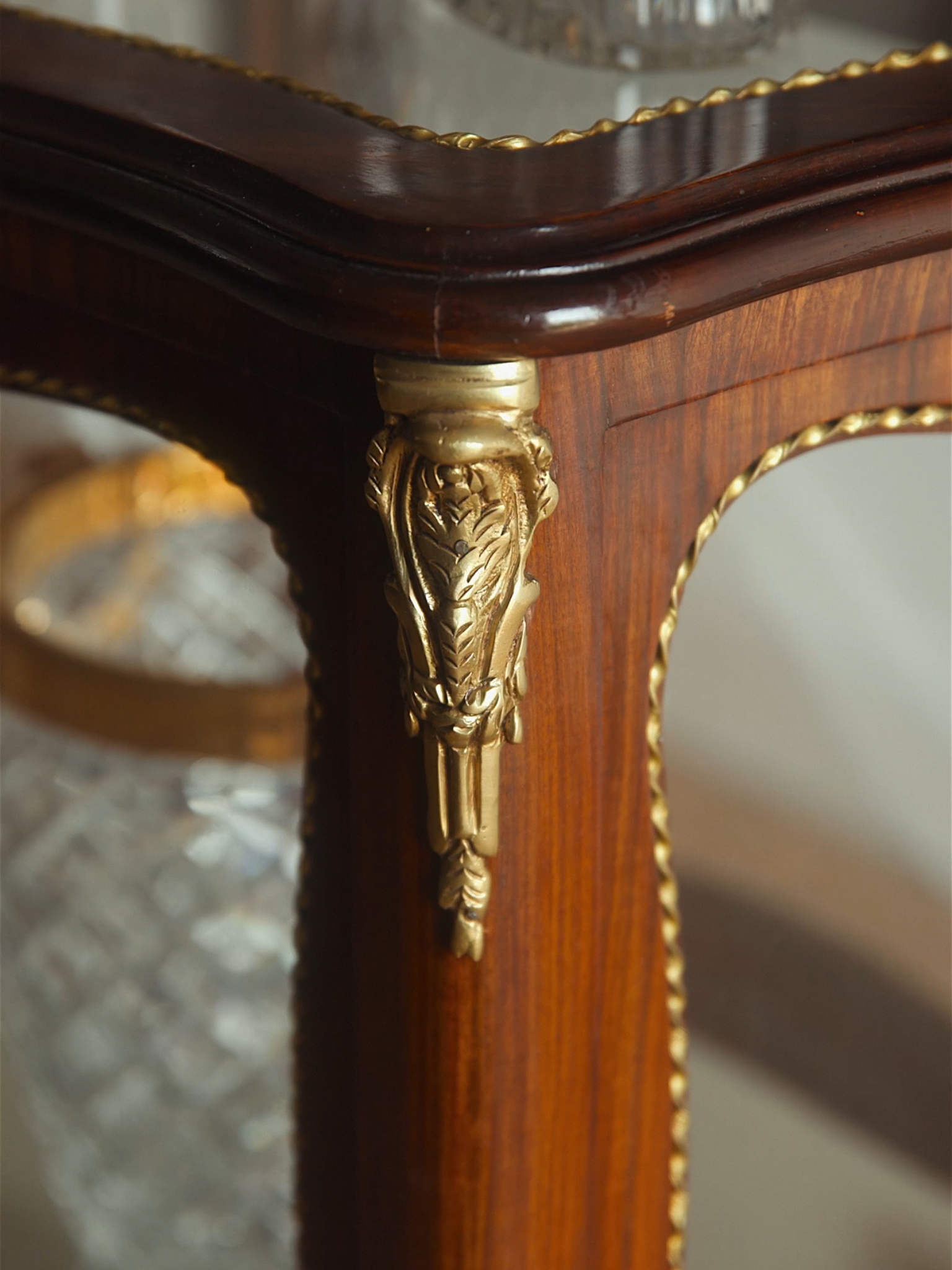 French Louis XV–Style Mahogany and Ormolu Vitrine Cabinet