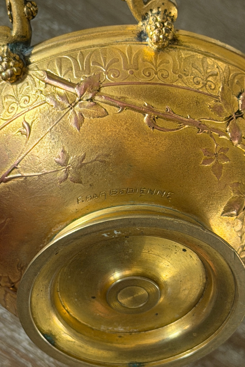 Signed Ferdinand Barbedienne French Gilt Bronze Grapevine Centerpiece Bowl | Paris, Circa 1870–1890
