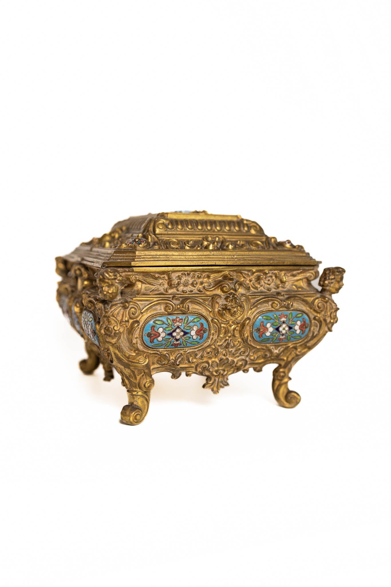 Napoleon III Gilded Bronze & Cloisonné Jewelry Casket