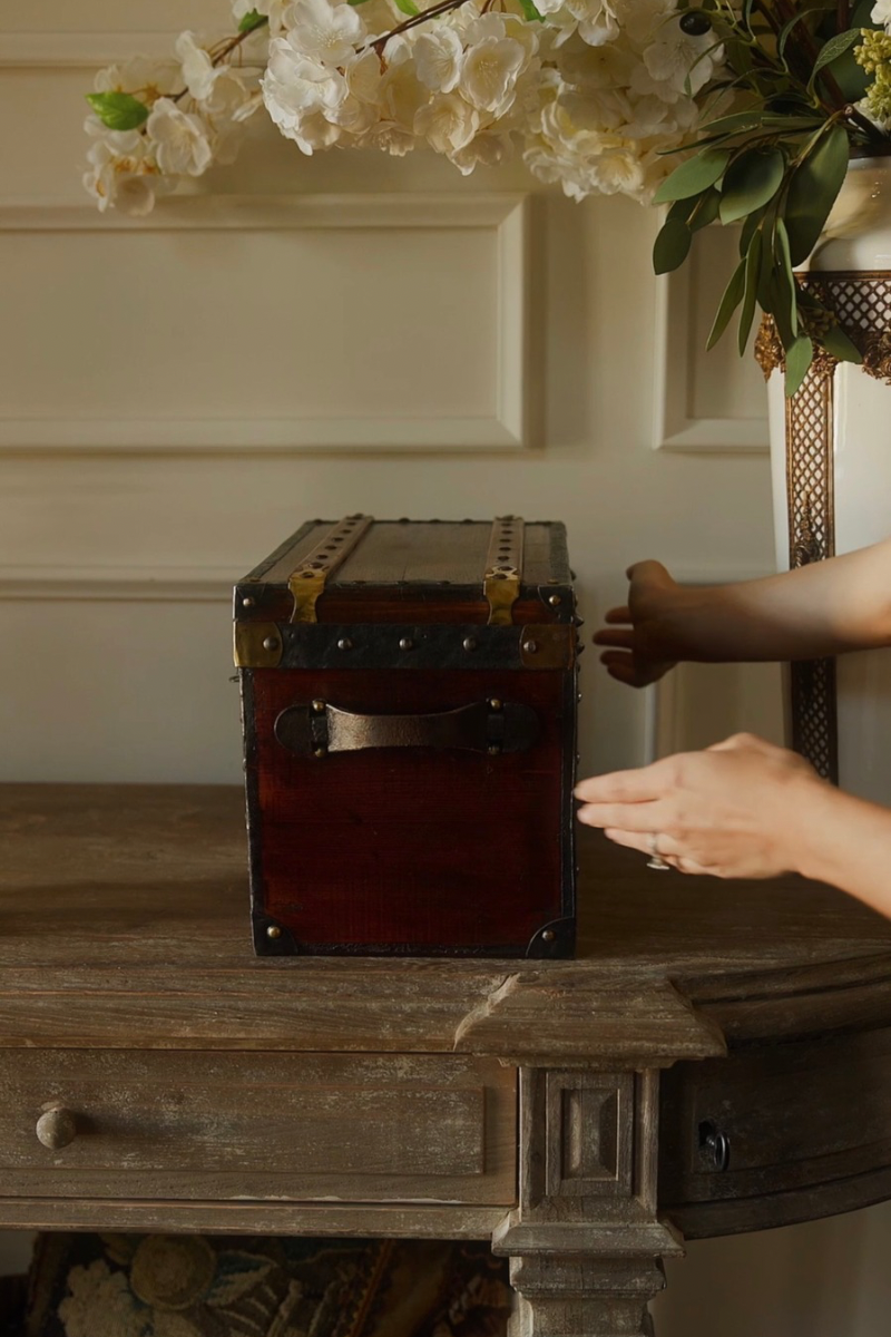 19th-Century French Brass-Bound Travel Trunk