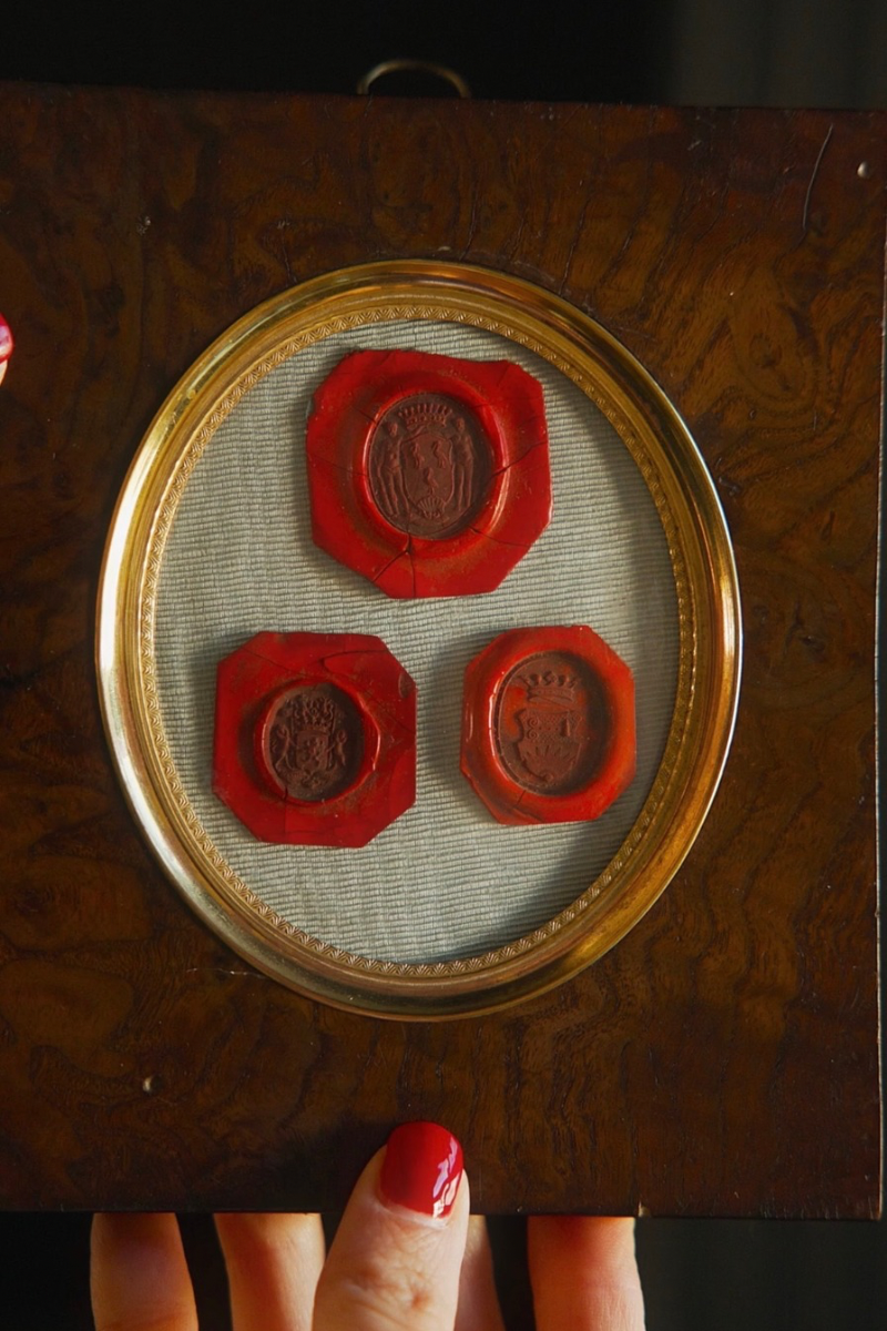 Framed Trio of Heraldic Wax Seals