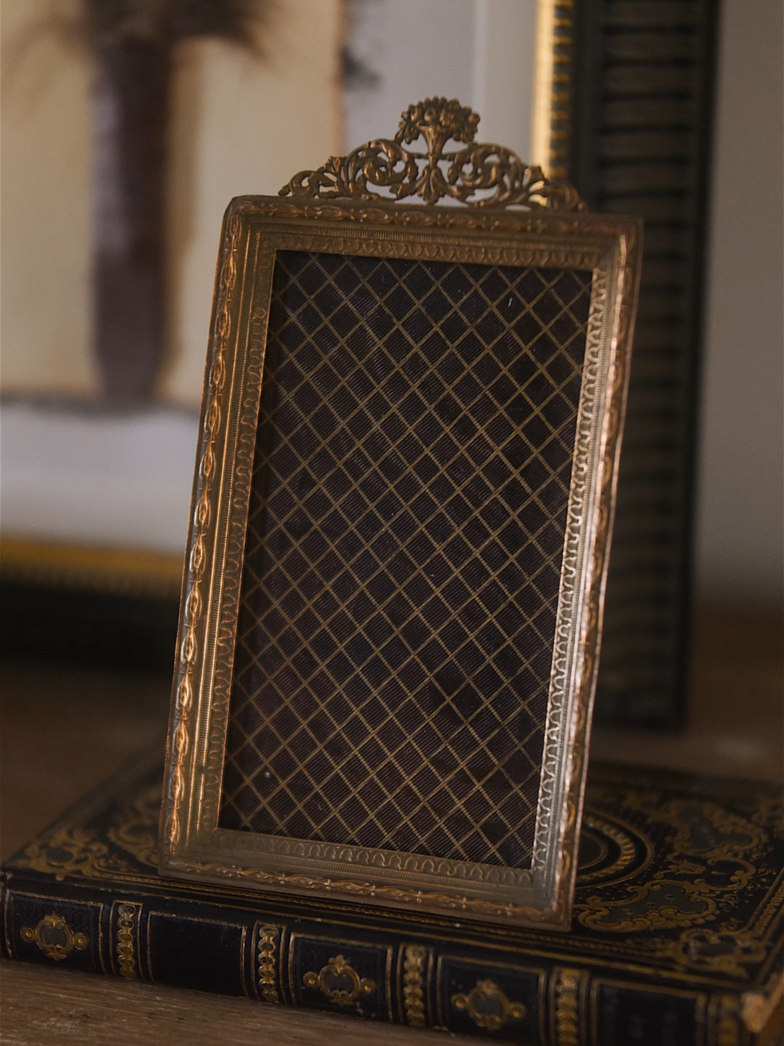 Antique Gilt Brass Frame with Bow Crest