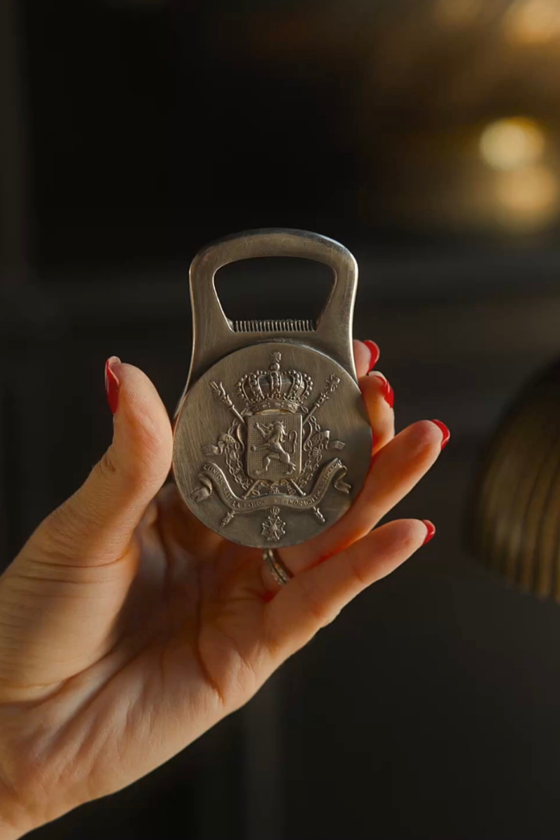 20th-Century Silver-Plated Bottle Opener with Belgian Coat of Arms