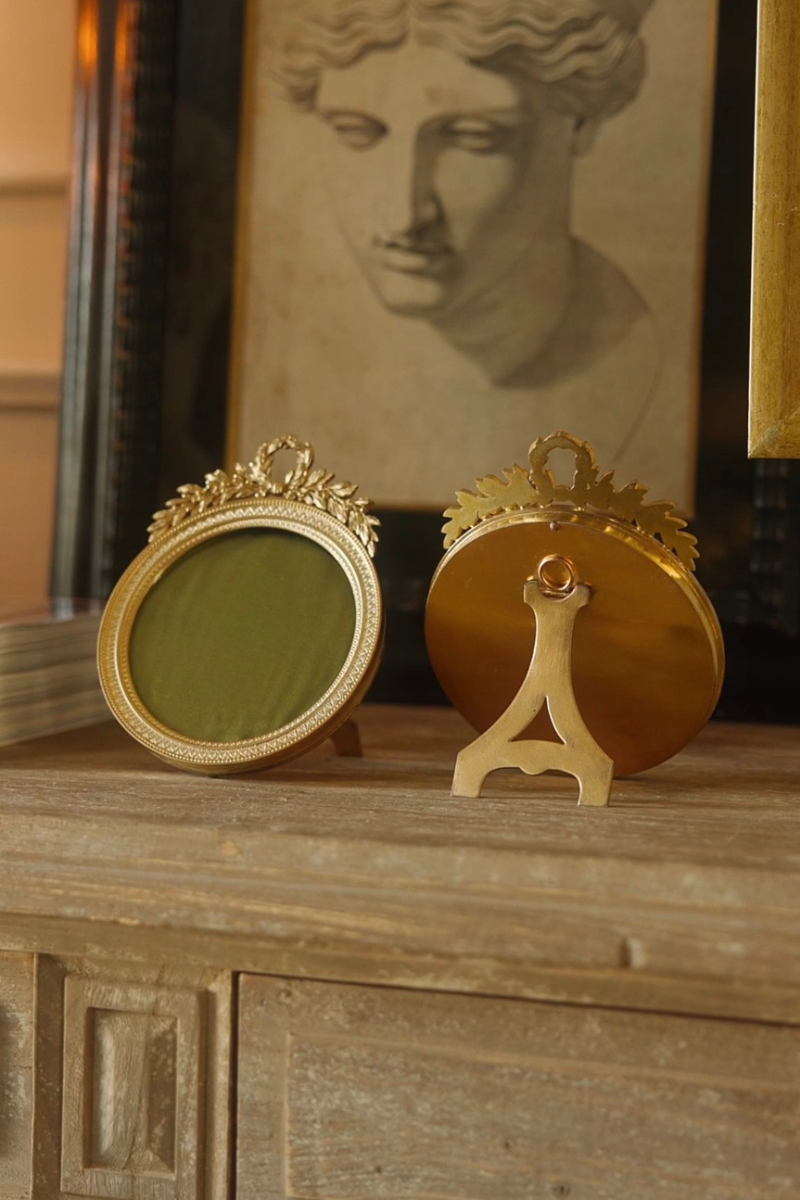 Pair of 19th C. French Louis XVI Gilt Bronze Laurel Wreath Frames
