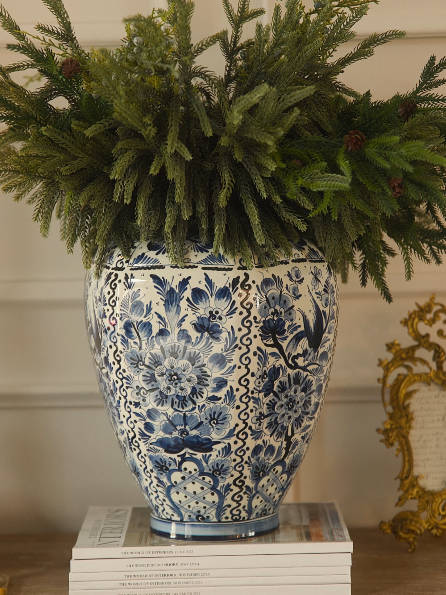 Large Hand Painted Delft Vase - Stamped Netherlands