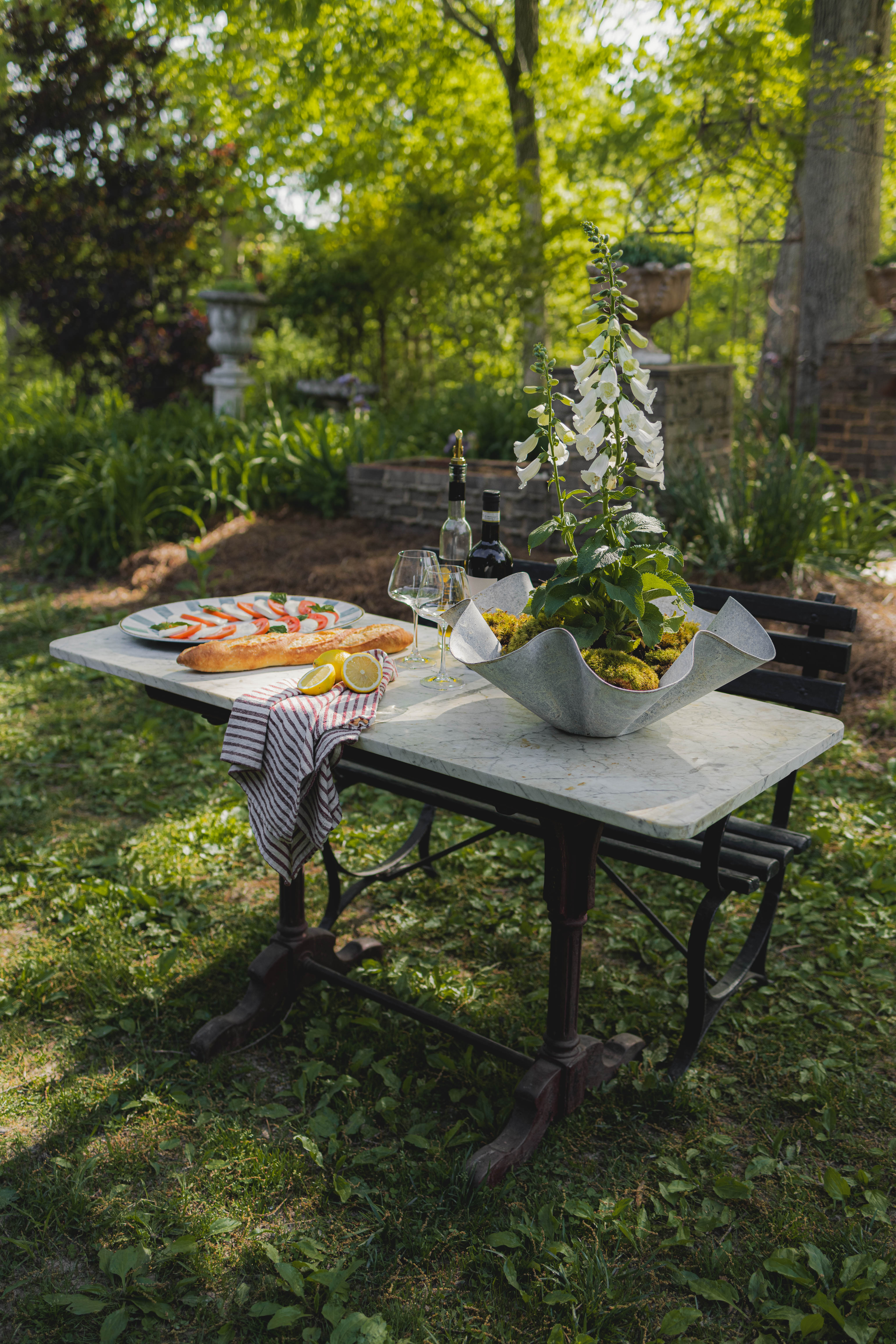 White Marble Top Garden Table