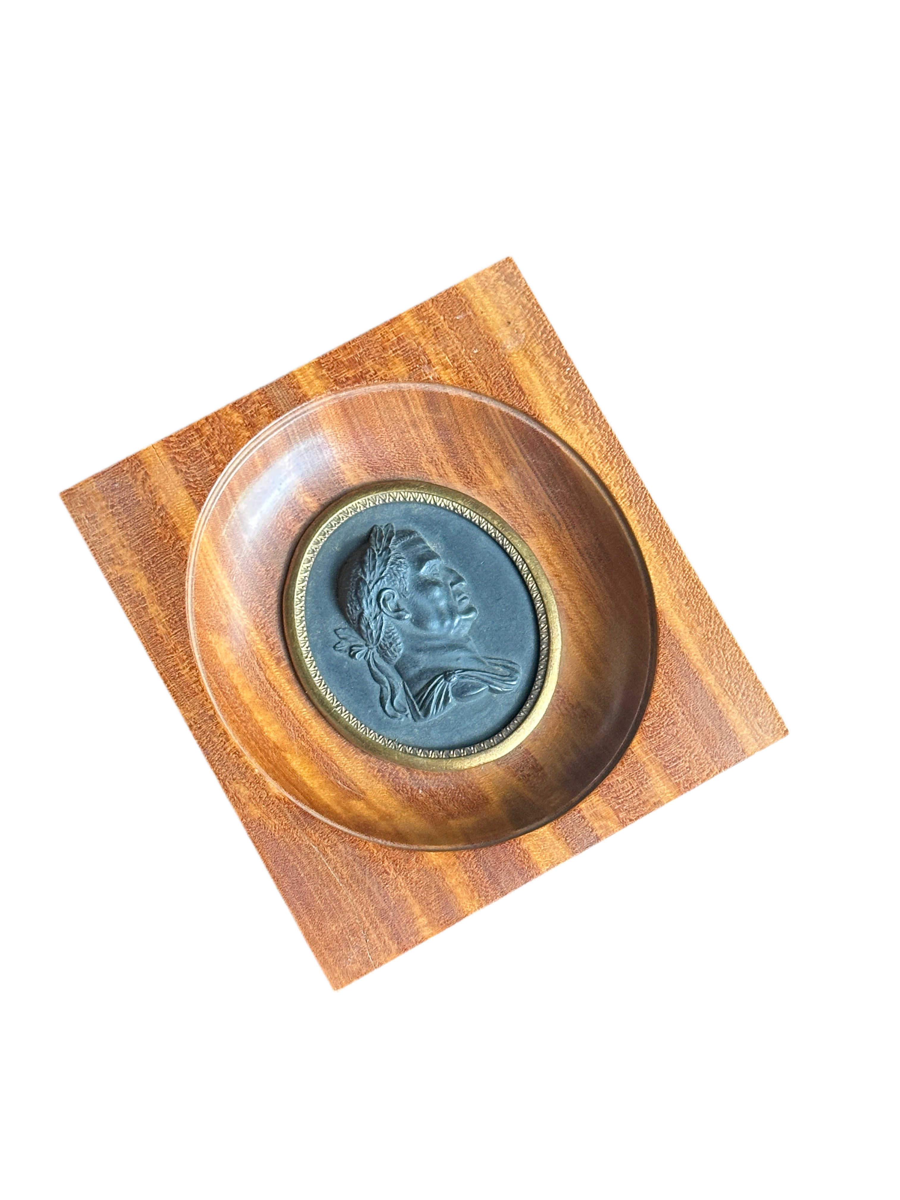 Antique Neoclassical Portrait Medallion - Framed Relif of a Roman Laureate
