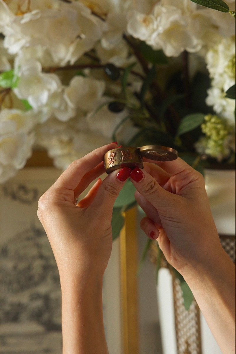 Antique Brass & Copper Floral Snuff Box
