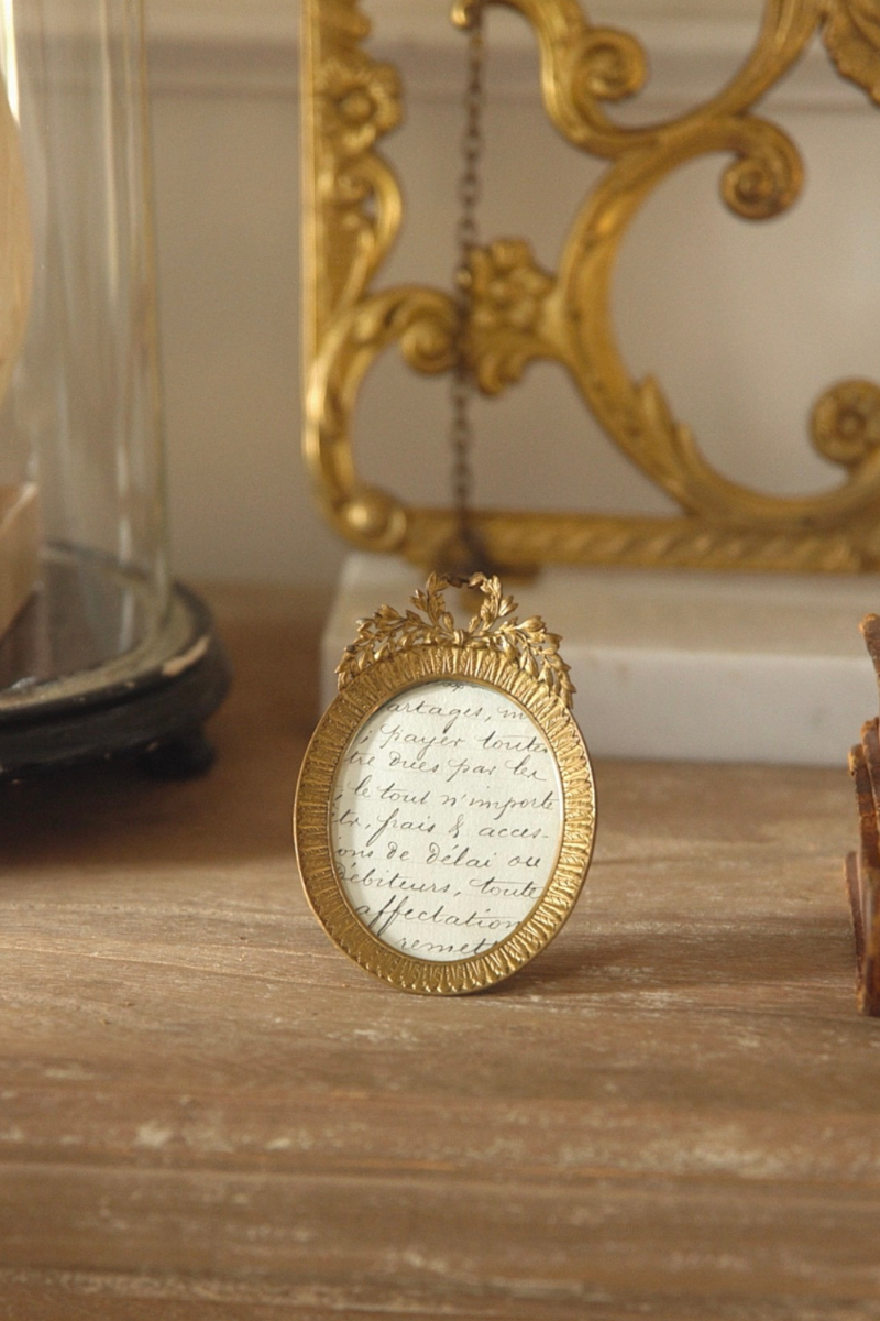 19th Century French Gilt Bronze Oval Frame with Laurel Crest