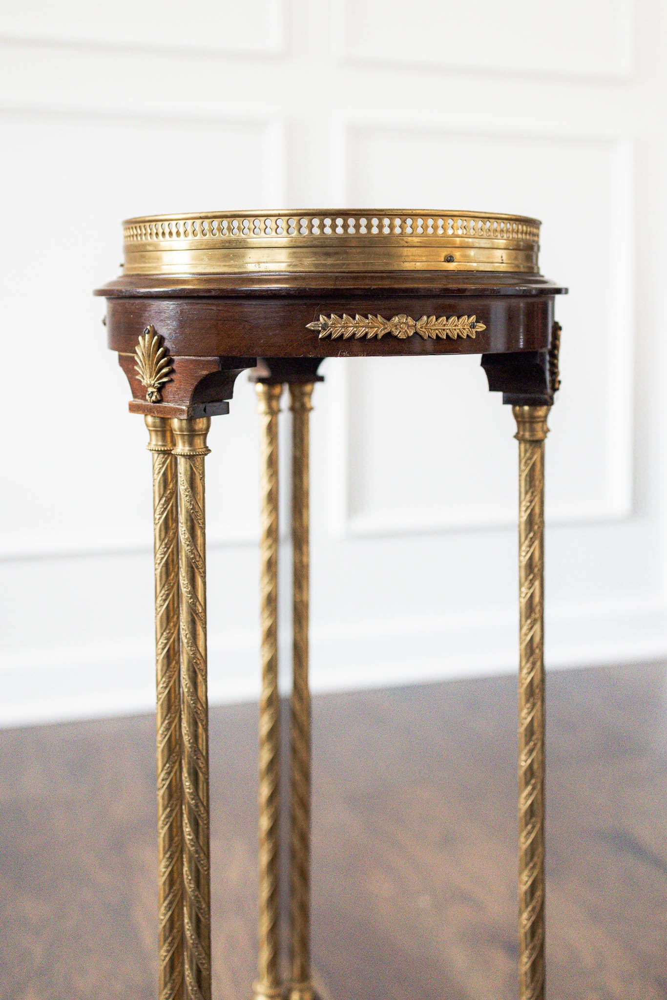 Louis XVI Style Gilt Bronze-Mounted Mahogany Pedestal Table with Green Marble Top