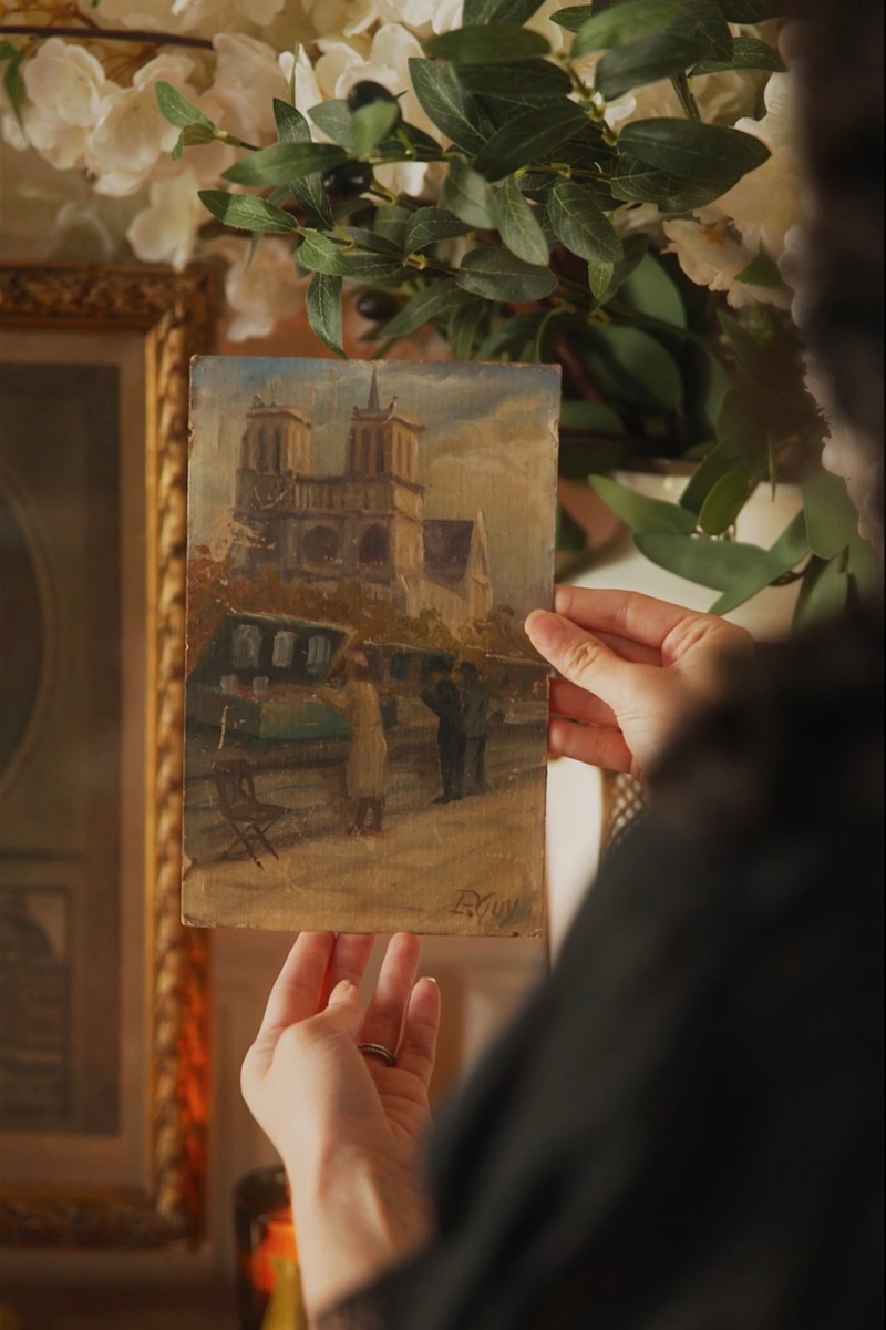 French Impressionist Oil on Board of Notre-Dame Cathedral, Paris, Early 20th Century