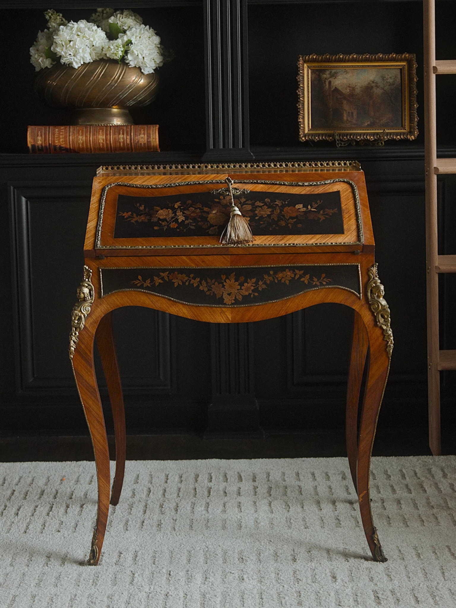 Louis XV Style Marquetry Bureau de Dame by E. Quilet, Paris