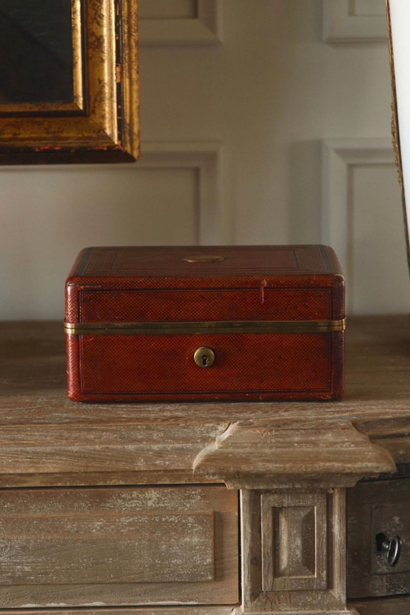 French Leather Jewelry Box with Silk-Lined Interior & Removable Tray