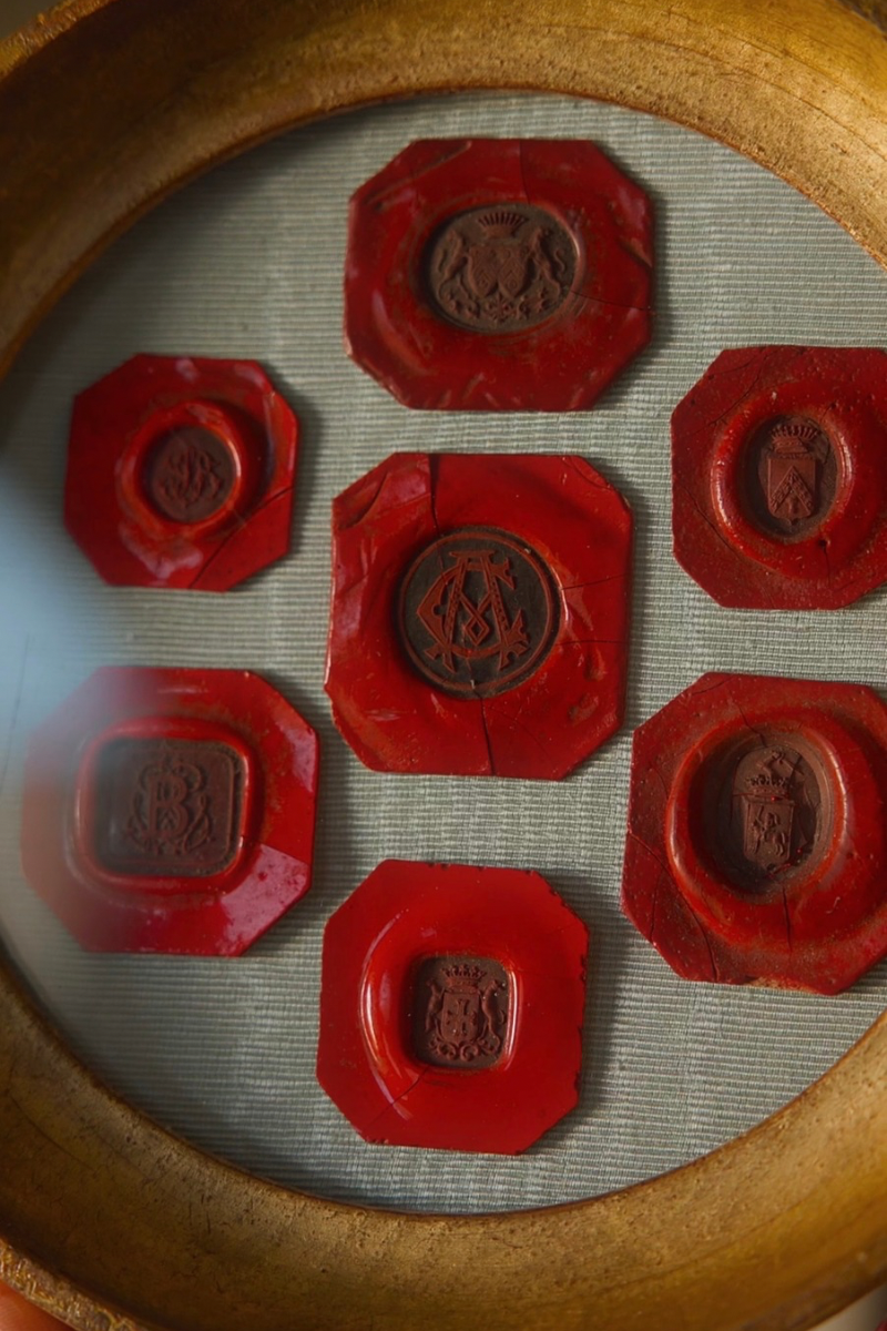 Framed Collection of Seven Heraldic Wax Seals