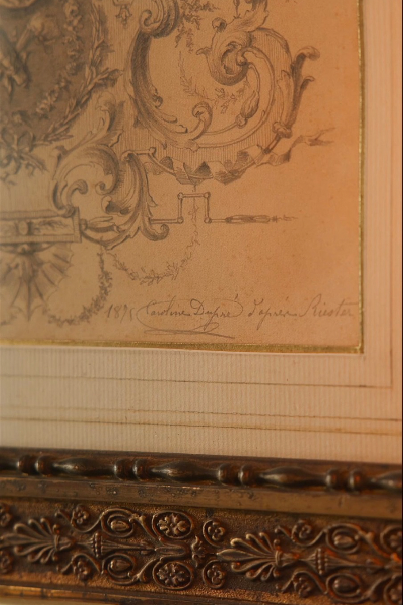 French School Decorative Design Study with Annotated Workshop Corrections, Signed and Dated 1875, Pen, Ink, and Graphite on Paper