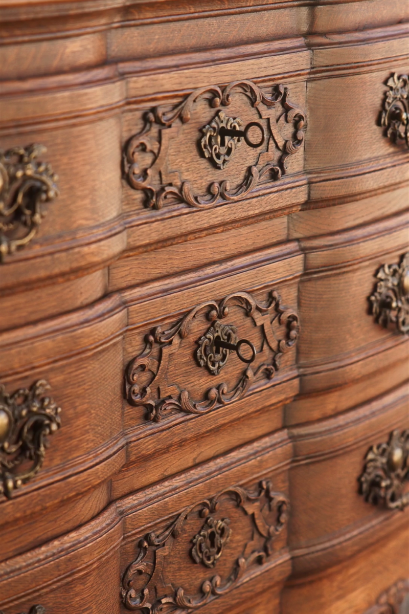 19th Century French Provincial Carved Oak Serpentine Commode