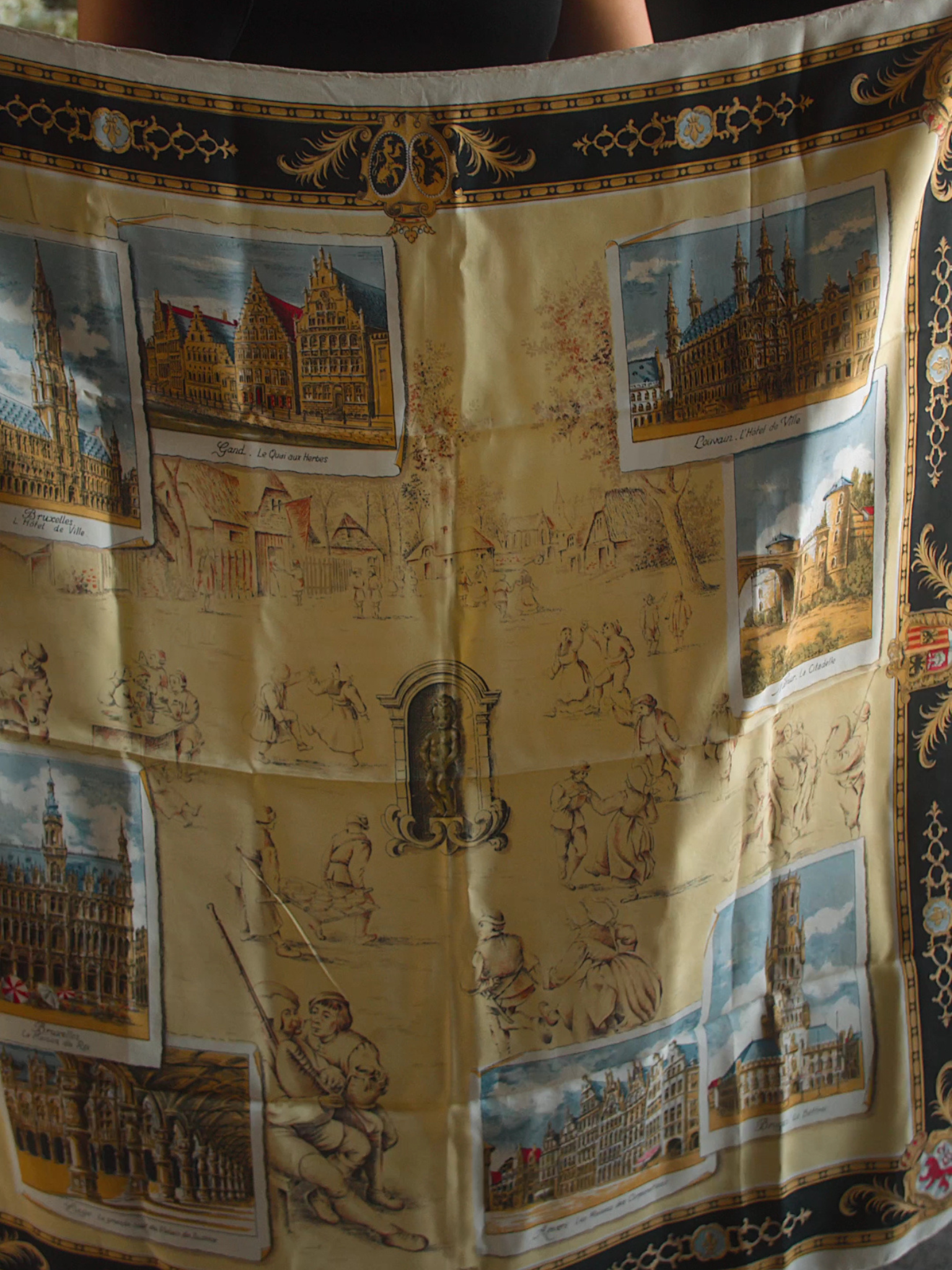 Vintage Belgian Landmark Silk Scarf - Architectural Heritage