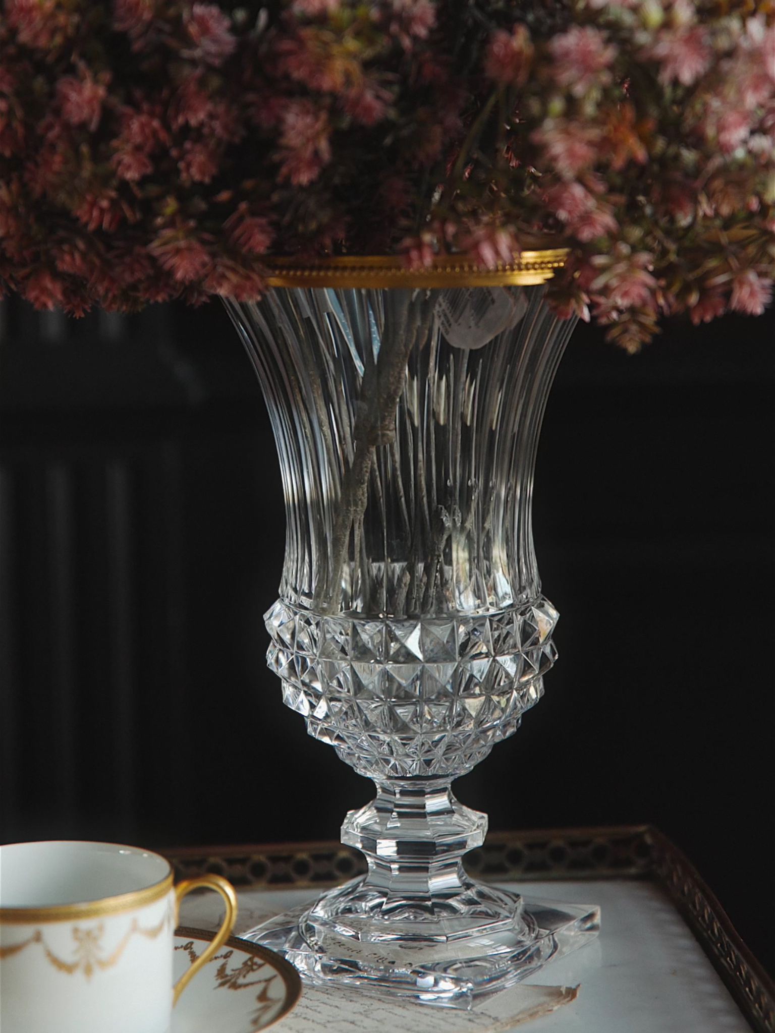 Cristal Belgium Signed Crystal Vase with Gilt Rim