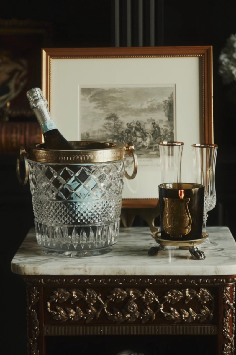 Cut Crystal Champagne Bucket with Brass Rim & Ring Handles