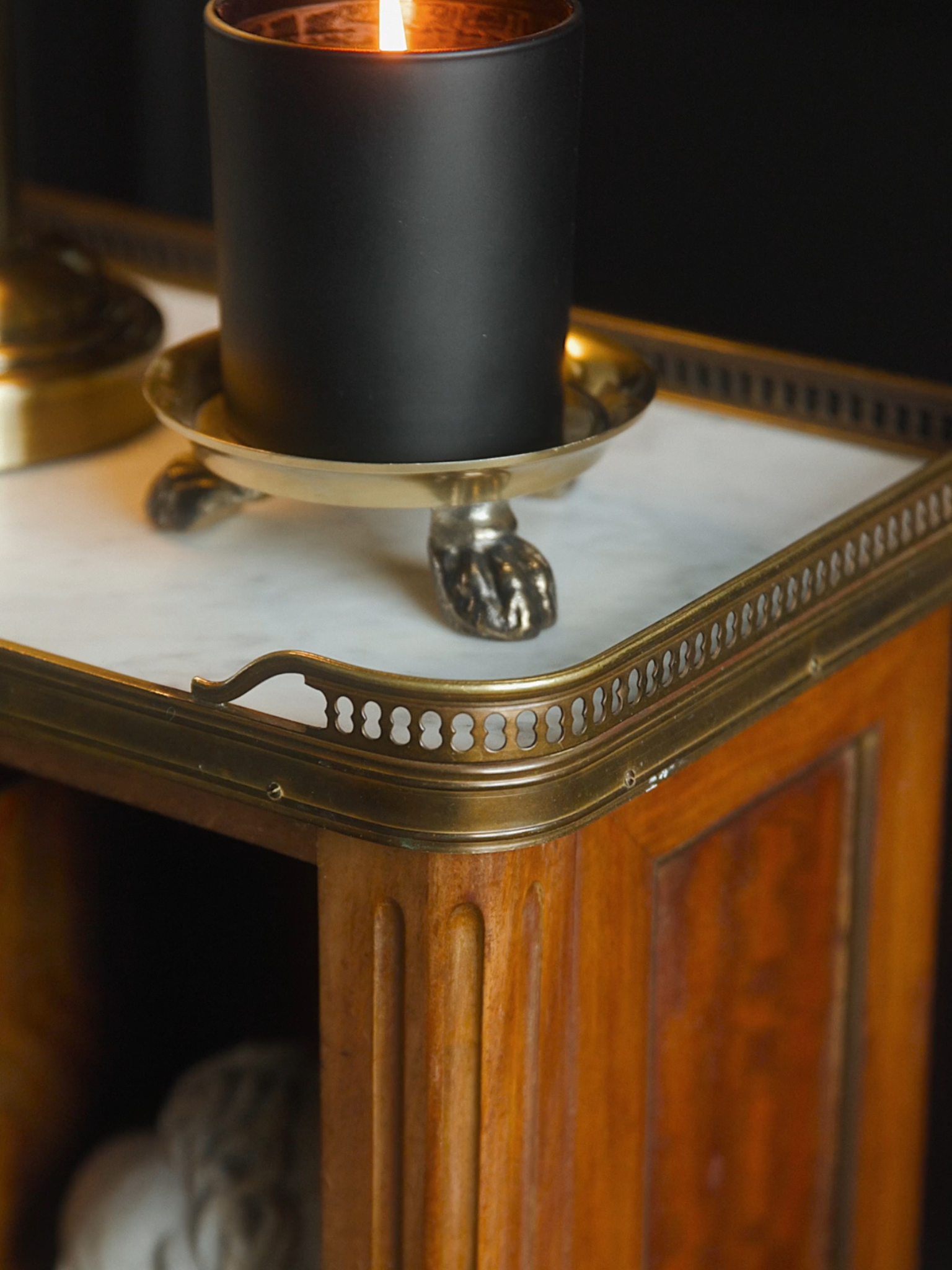 French Marble Top Petite Mahogany Bookcase Table