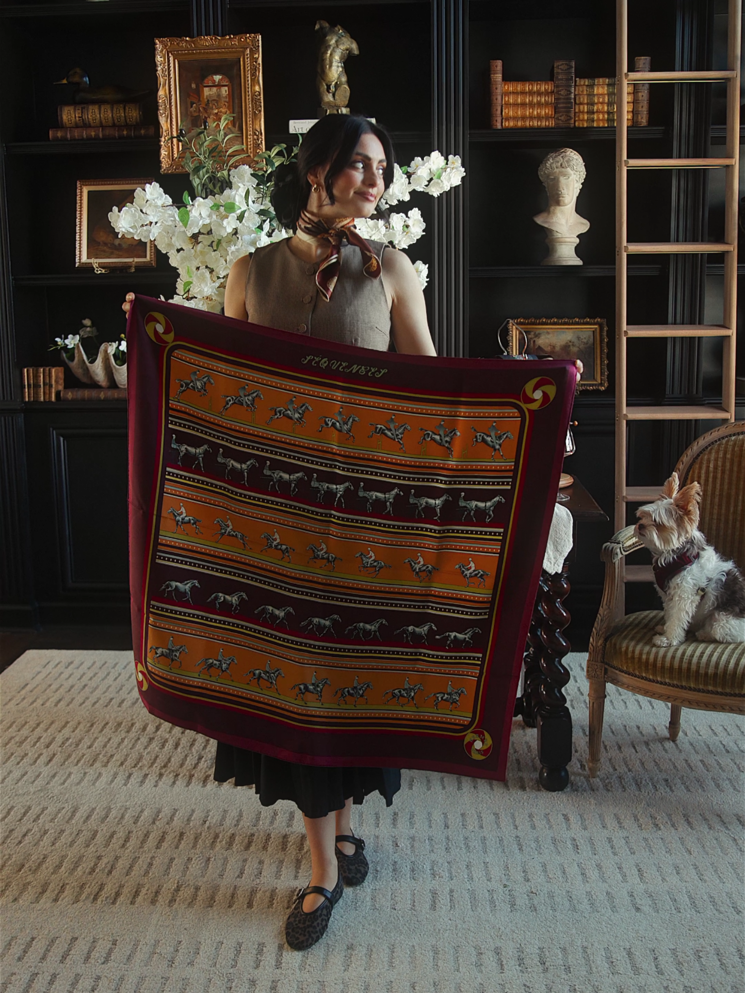 Hermès Silk Scarf — “Cavalerie d’Étrier” in Rouge & Or