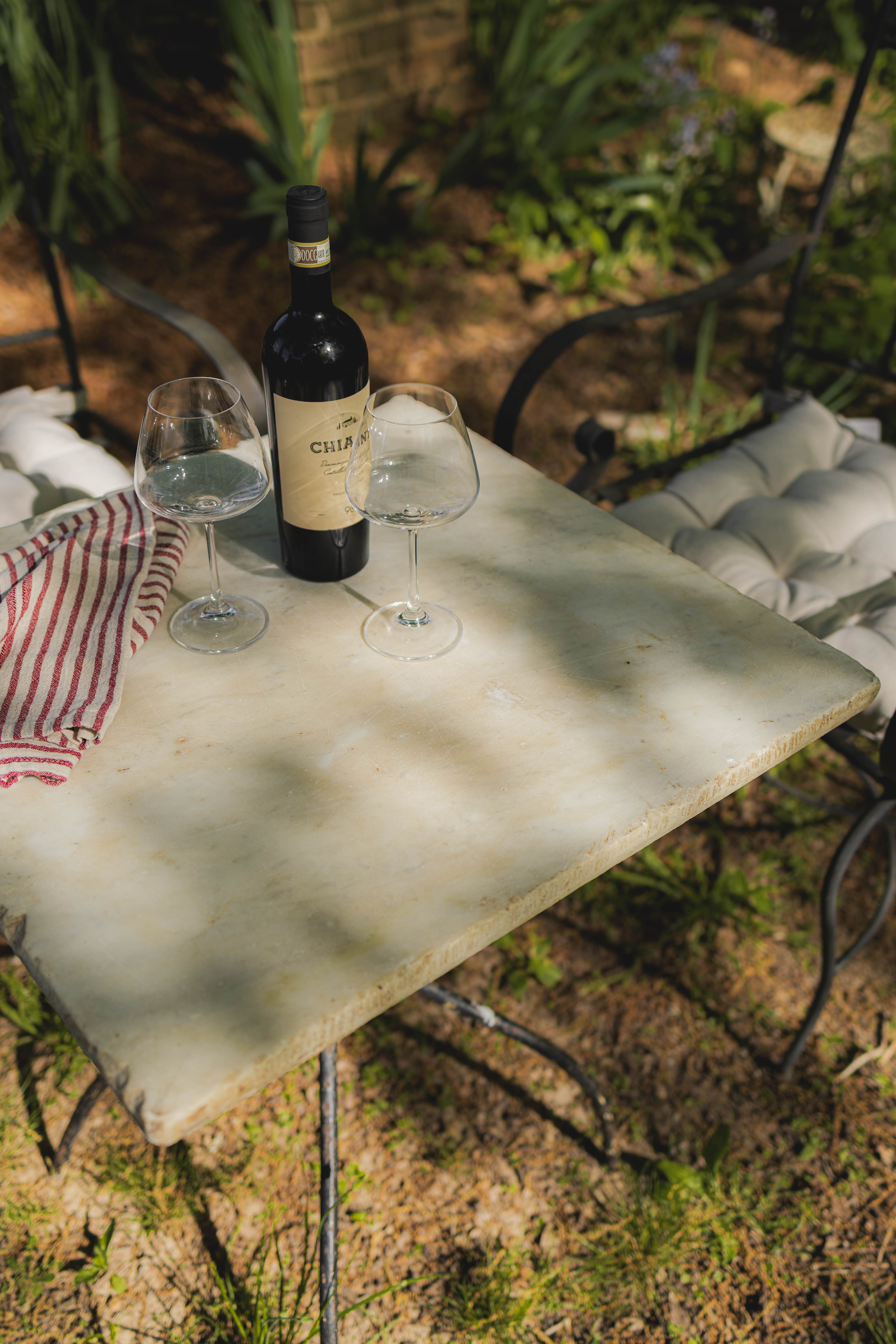 Antique French Iron Bistro Table with Marble Top