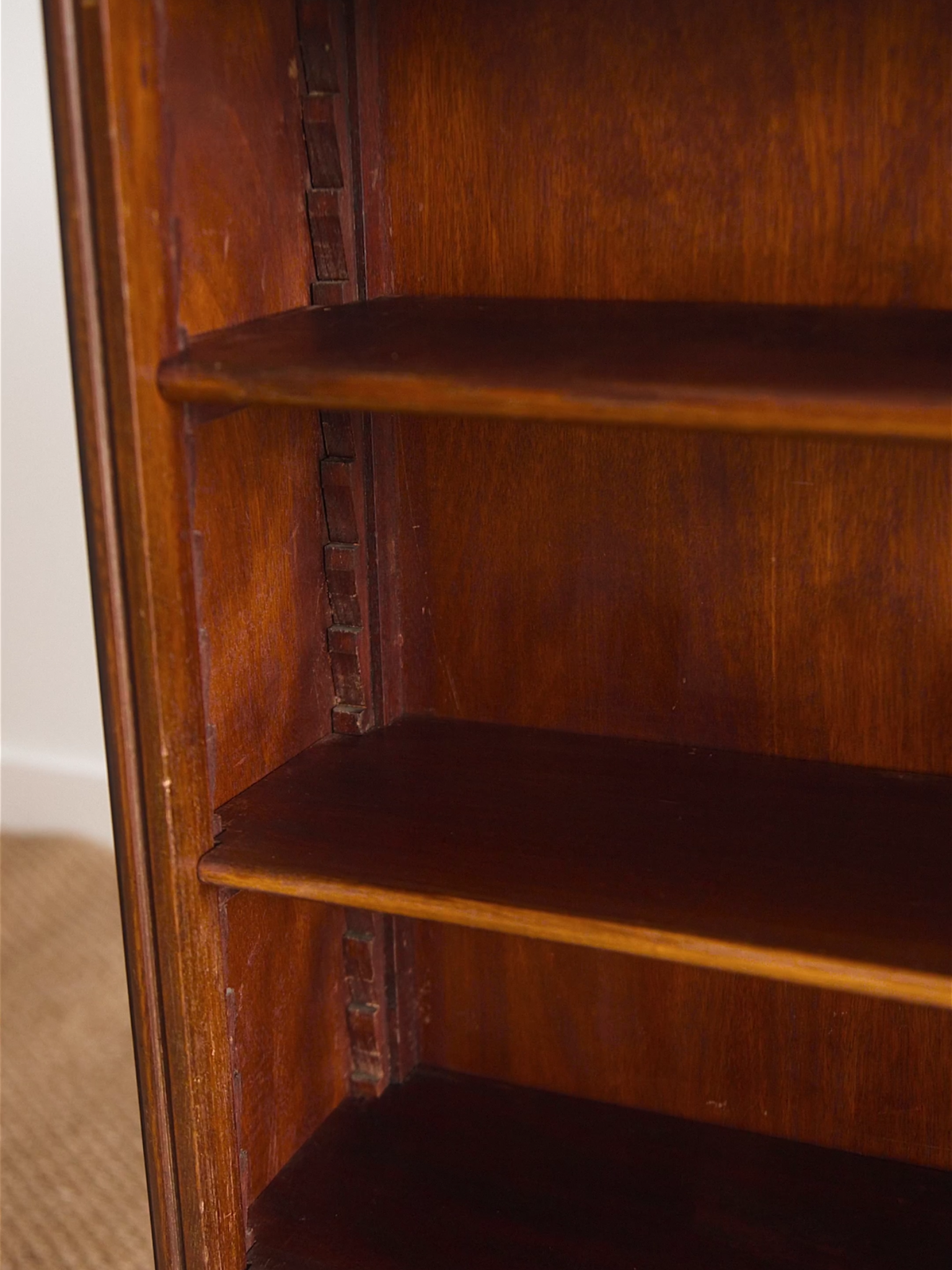 Pair of French Louis XVI–Style Mahogany Pier Cabinets With Marble Tops & Brass Galleried Rims