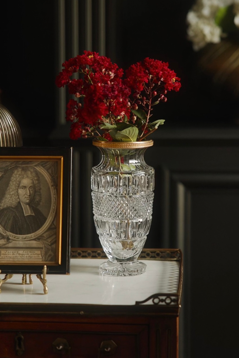 19th C. French Cut Crystal Bud Vase with Ormolu Rim
