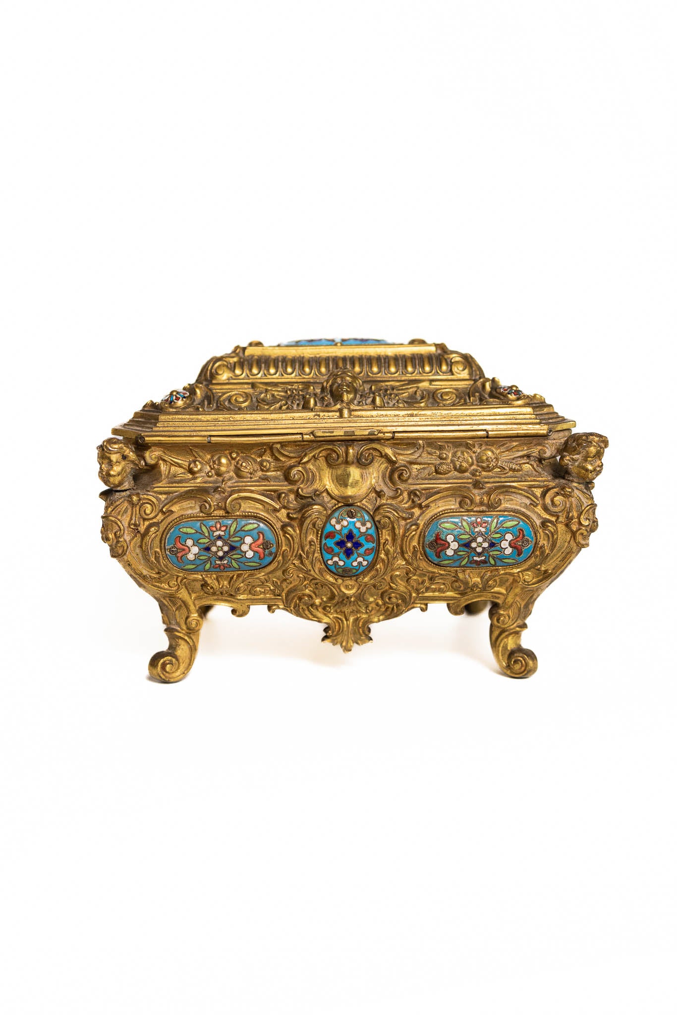 Napoleon III Gilded Bronze & Cloisonné Jewelry Casket