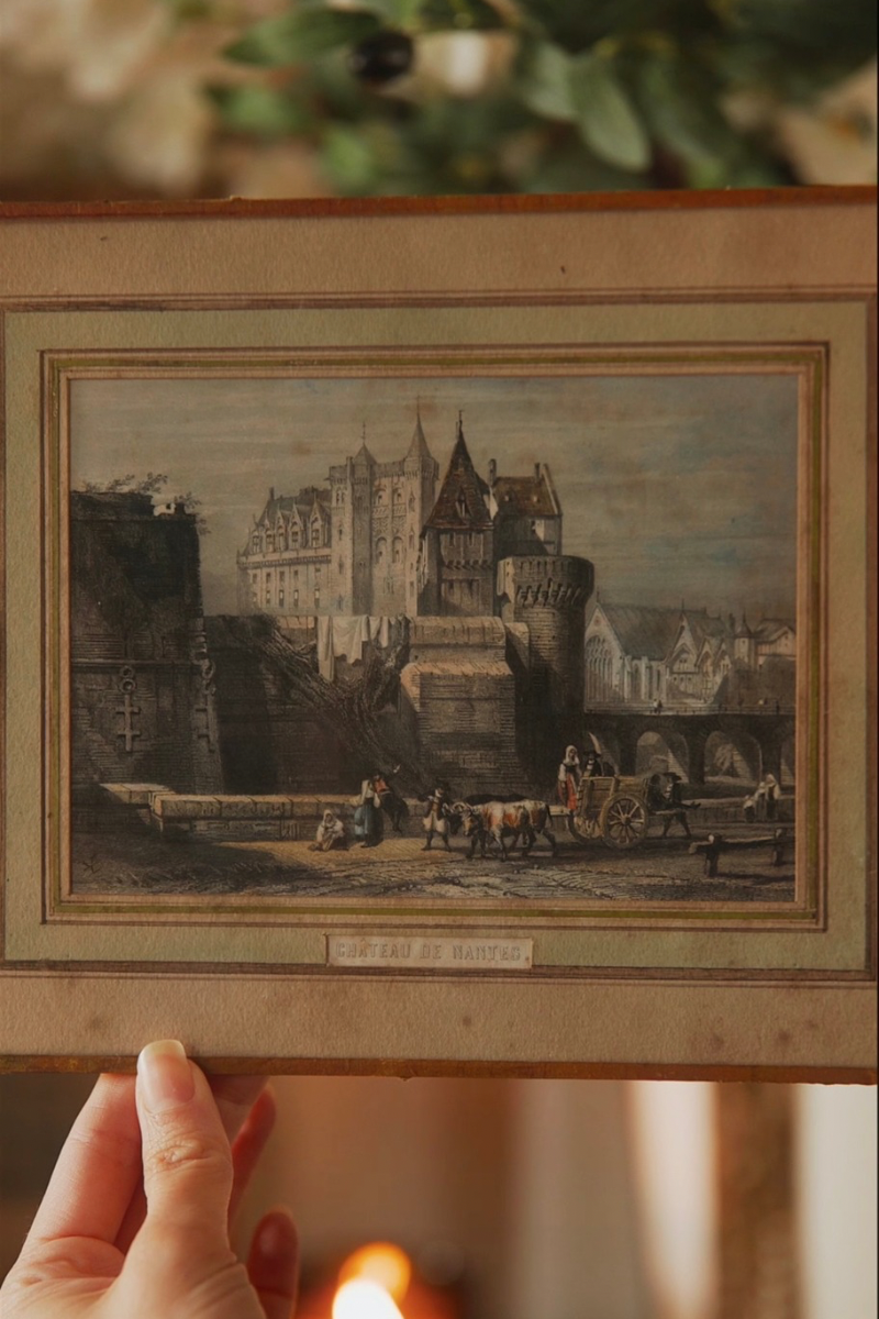 French Hand-Colored Architectural Engraving of the Château des Ducs de Bretagne, Nantes, 19th Century