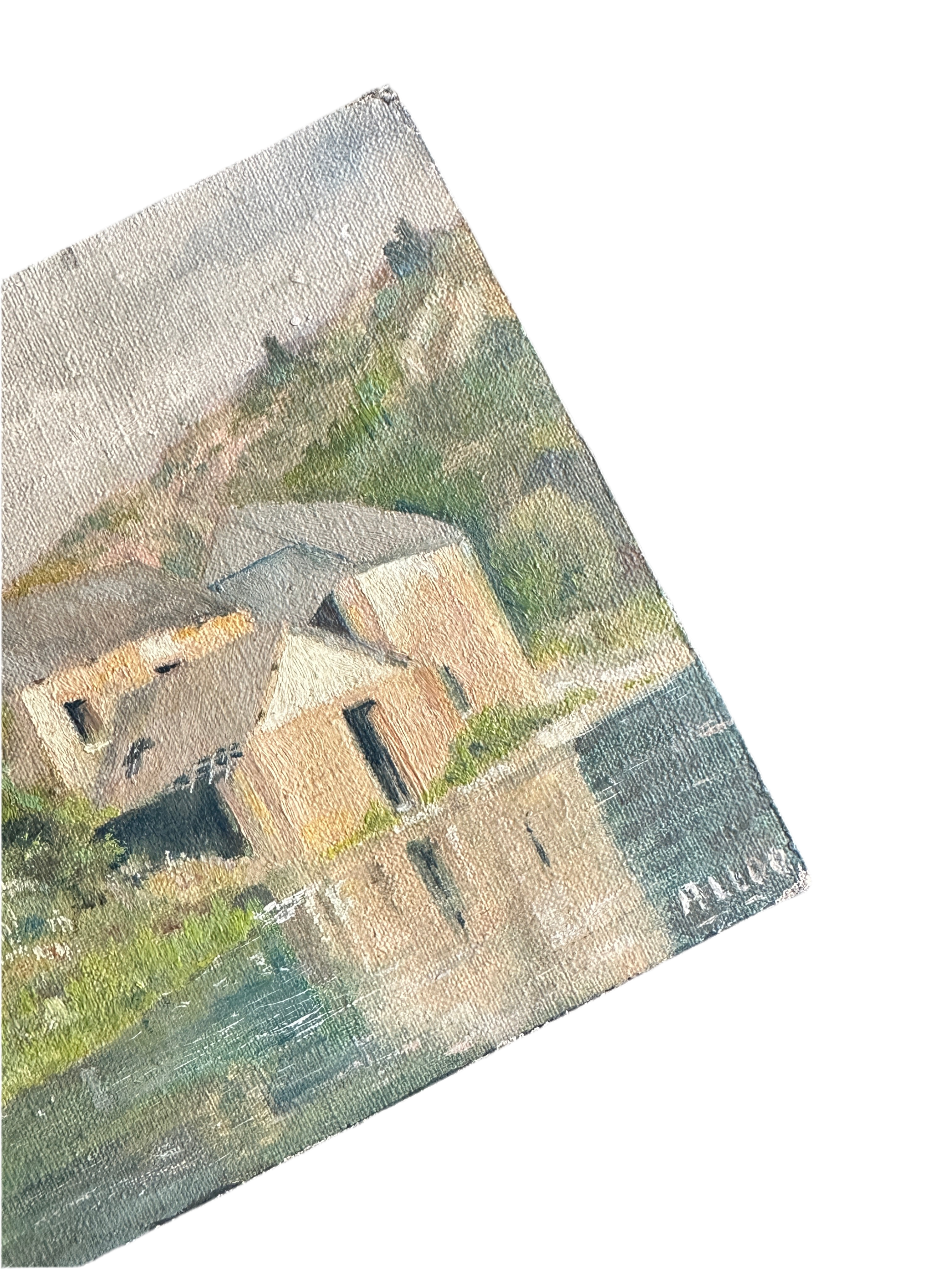 Petite Oil On Board "Cottage by the Water"