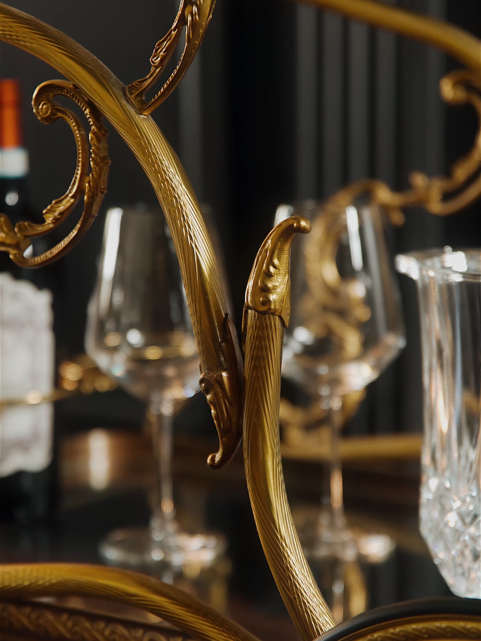 French Gilded Bar Cart With Cut Glass Accents