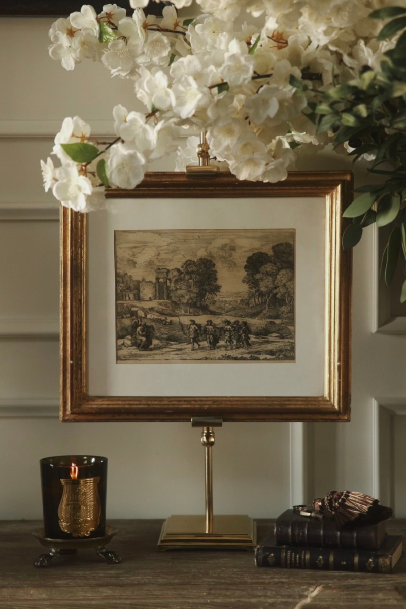 18th Century European Landscape Engraving with Classical Figures in Gilt Frame