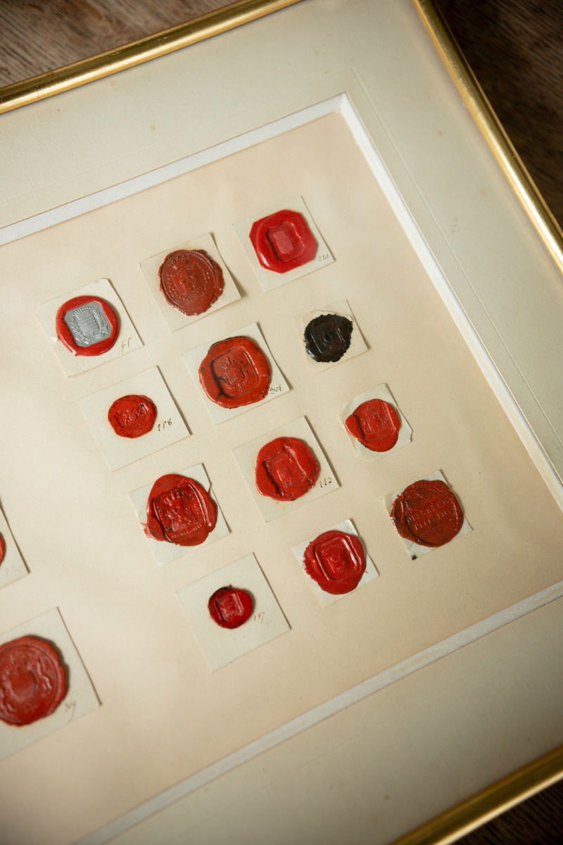 19th C. Pair of Framed Antique European Heraldic Wax Seal Collection