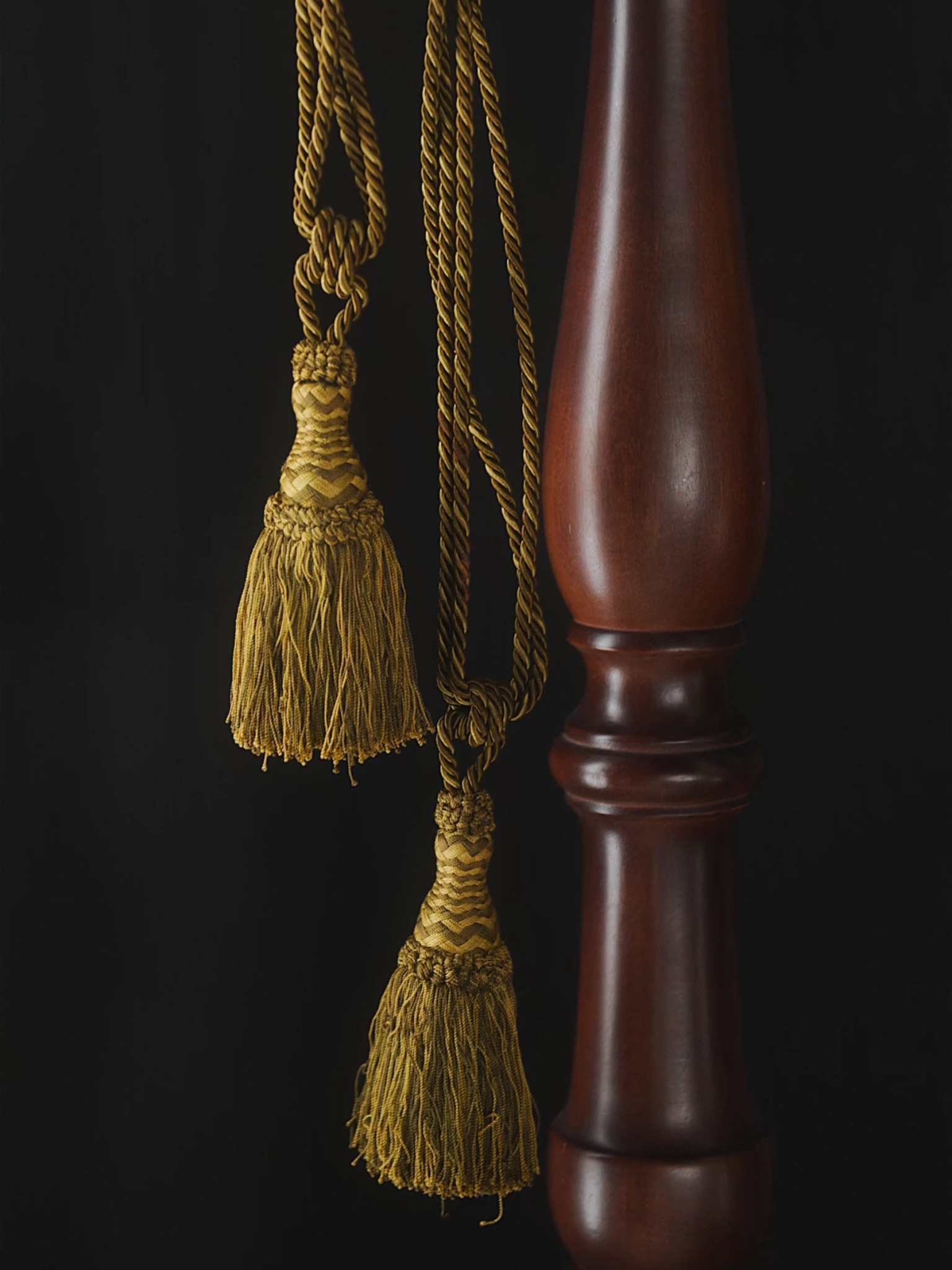 Pair of French Moss Silk Curtain Tiebacks with Tassels
