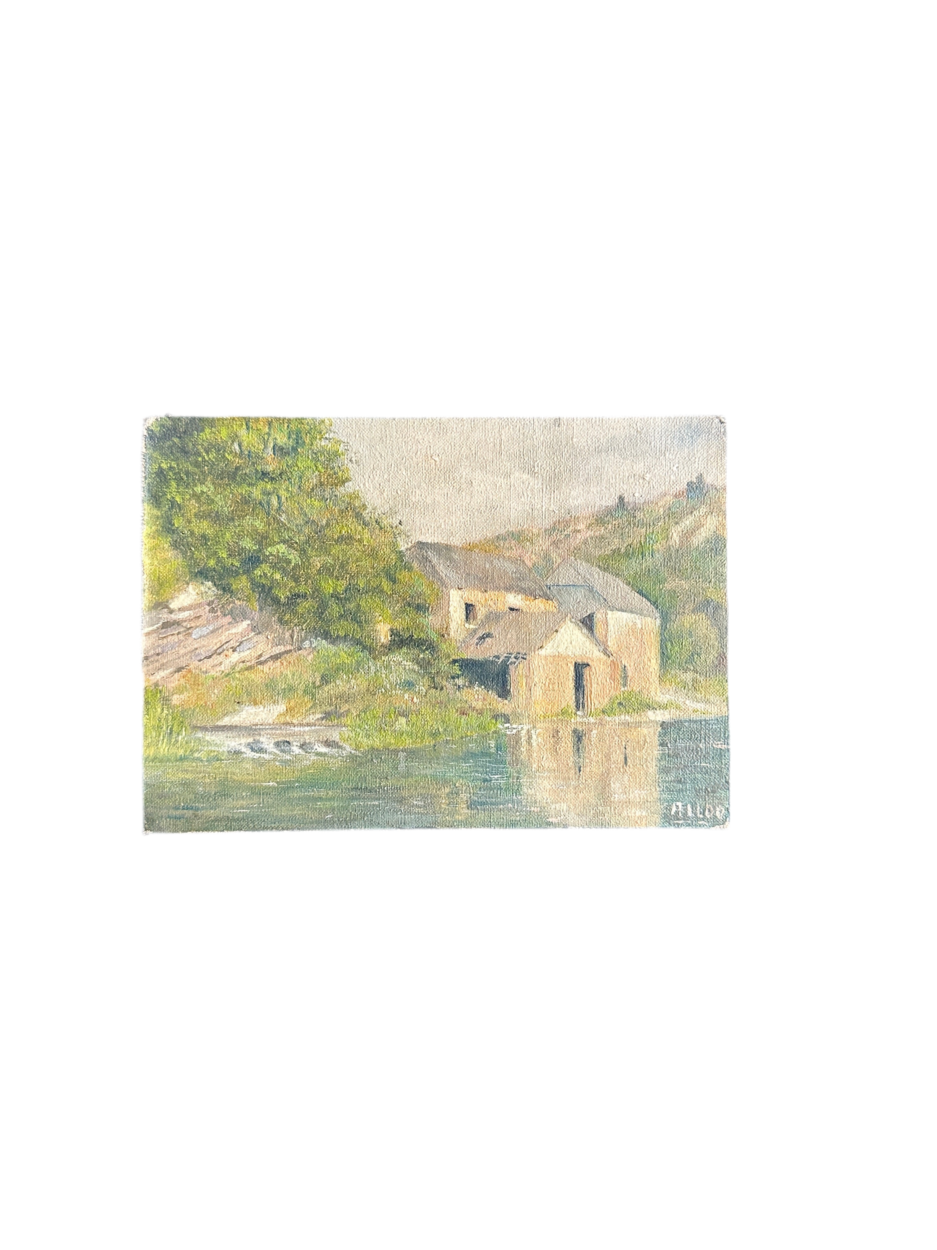 Petite Oil On Board "Cottage by the Water"