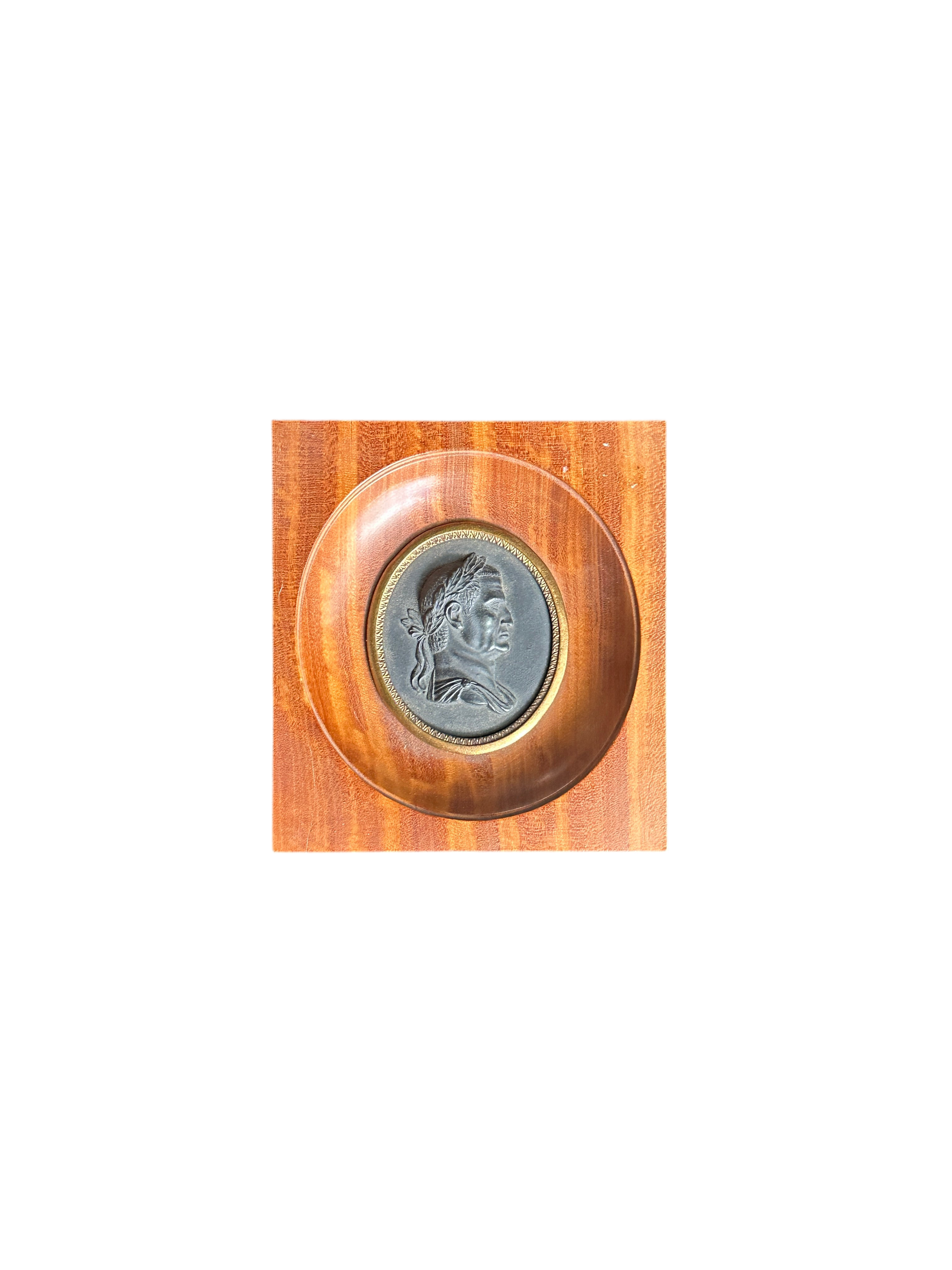 Antique Neoclassical Portrait Medallion - Framed Relif of a Roman Laureate