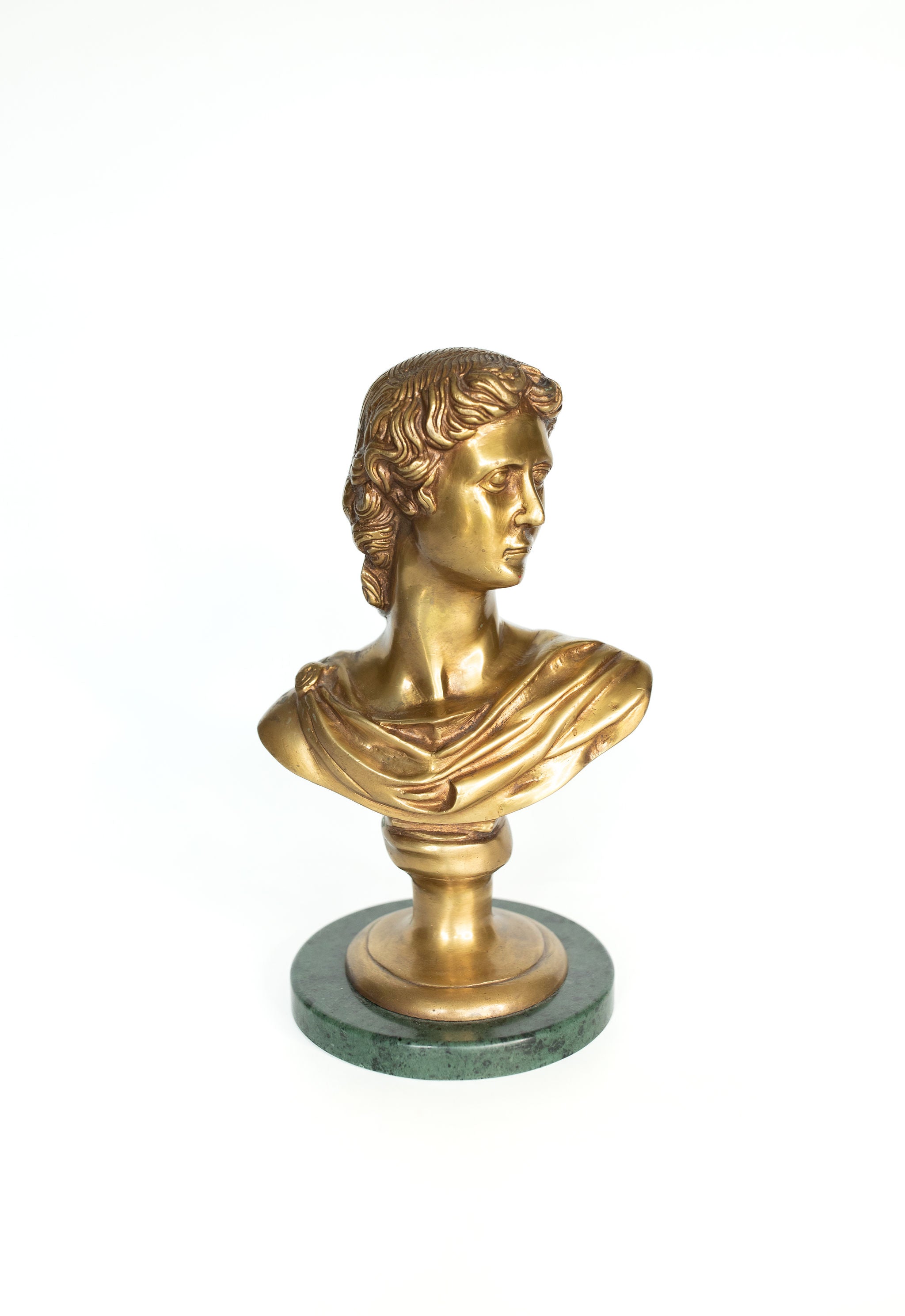 Solid Brass Caesar Statue with Green Marble Base