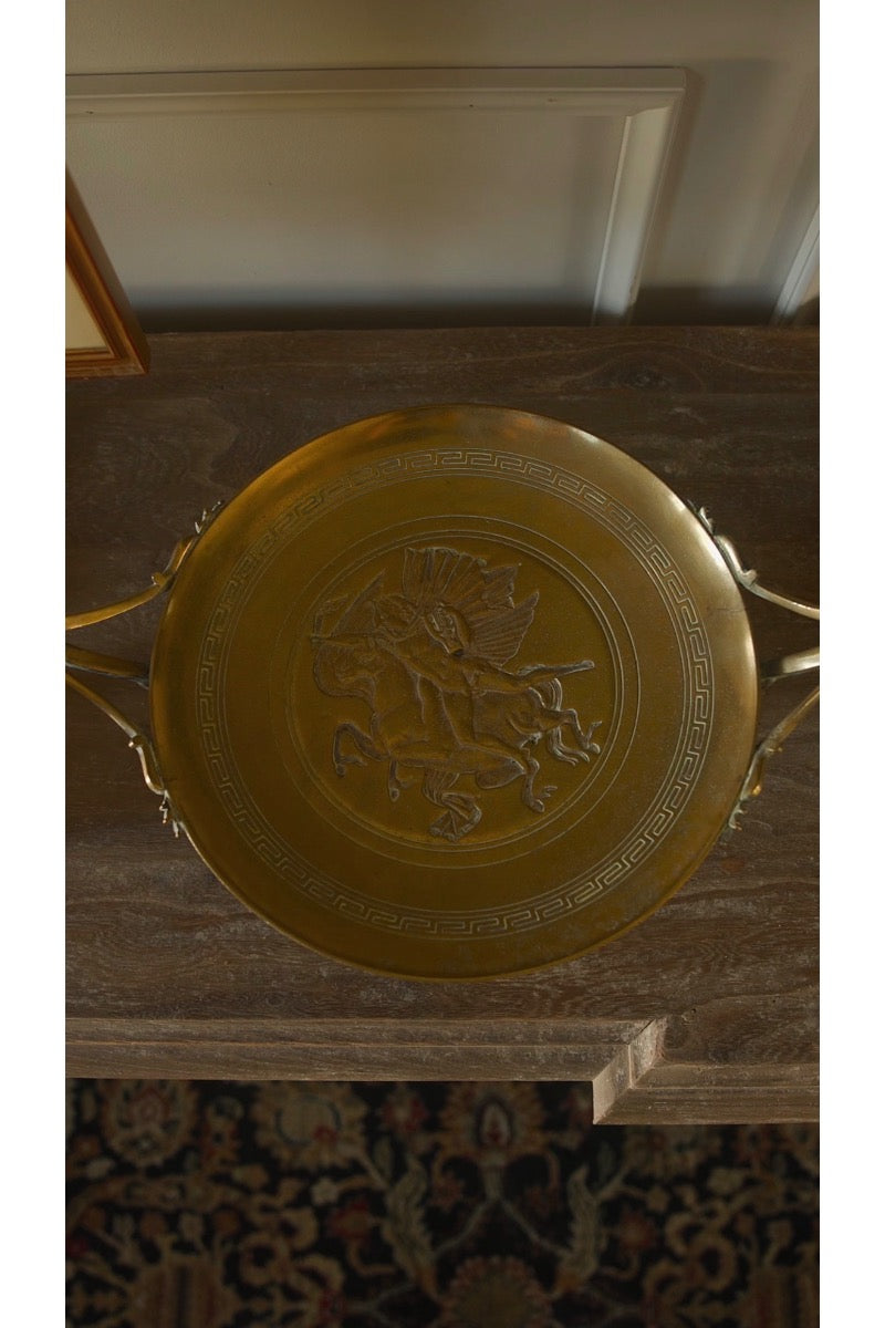 19th C. French Grand Tour Neoclassical Bronze Tazza with Classical Face Handles