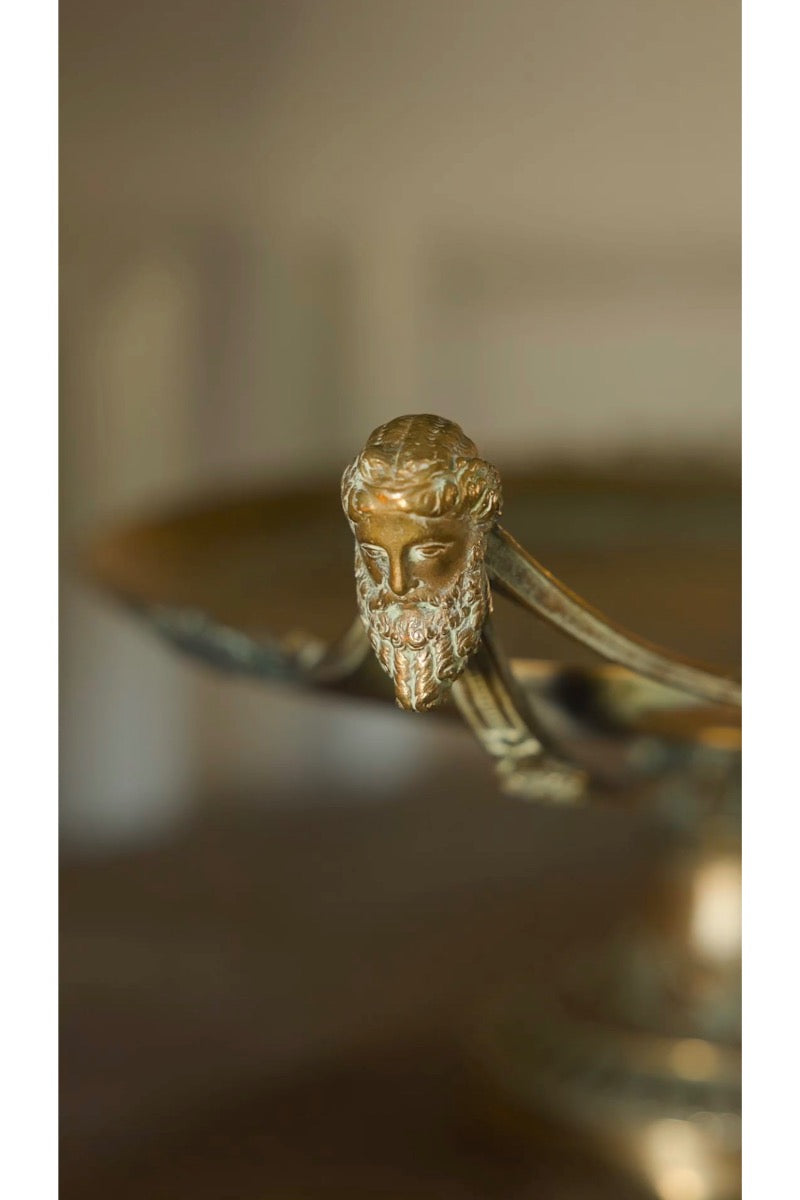 19th C. French Grand Tour Neoclassical Bronze Tazza with Classical Face Handles