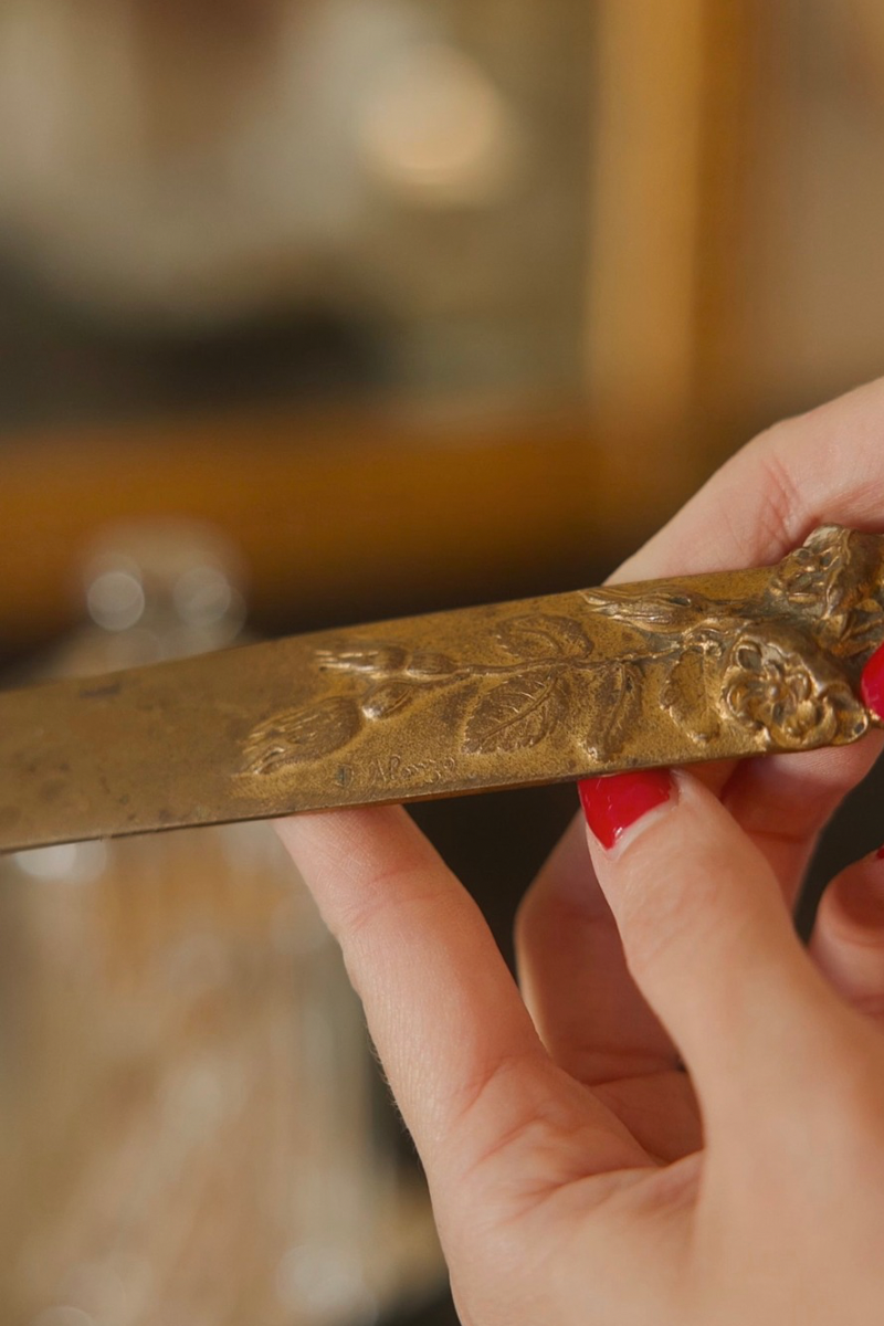 19th C. Bronze French Floral Detailed Letter Opener