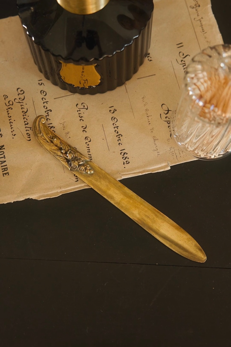Brass Floral Letter Opener with Scrolling Foliage